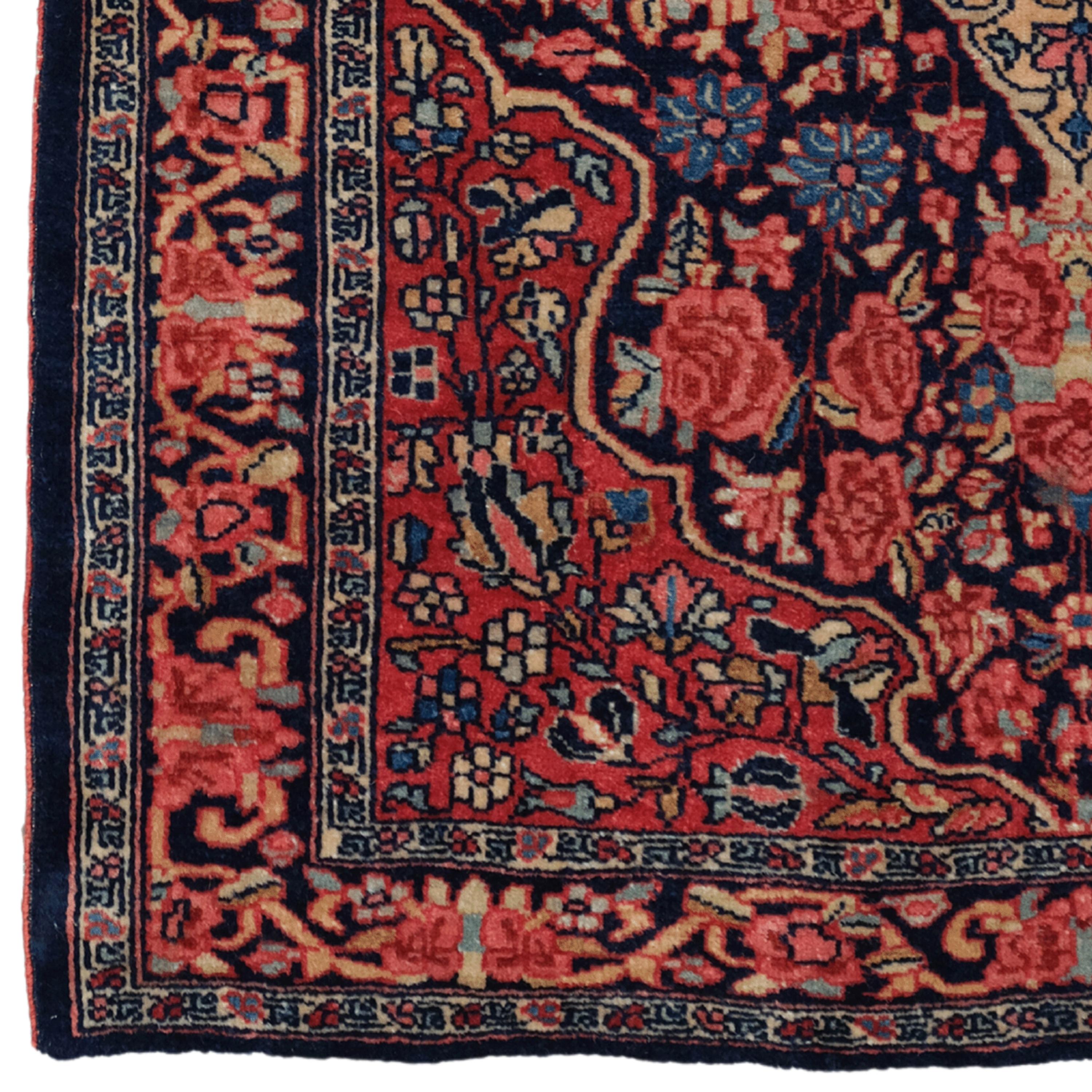 Sarouk Bag Face
19th Century Sarouk Bag Face
Size: 75×79 cm  2,46x2,59 In

This extraordinary carpet will fascinate you with its intricate designs and vibrant colors that reflect the rich history and craftsmanship of the period. Each stitch tells