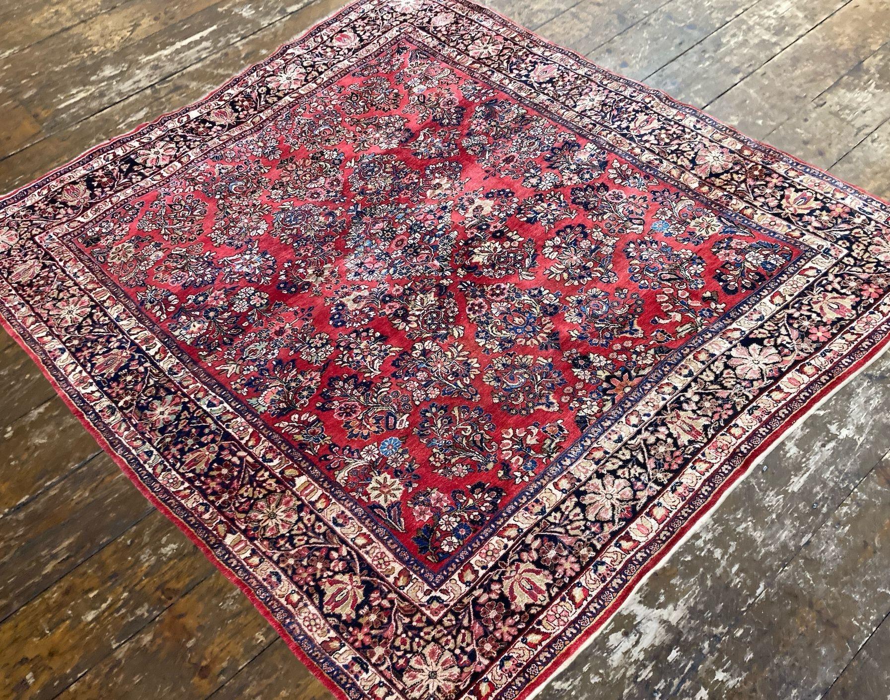 Wool Antique Sarouk Carpet 3.07m x 2.45m For Sale