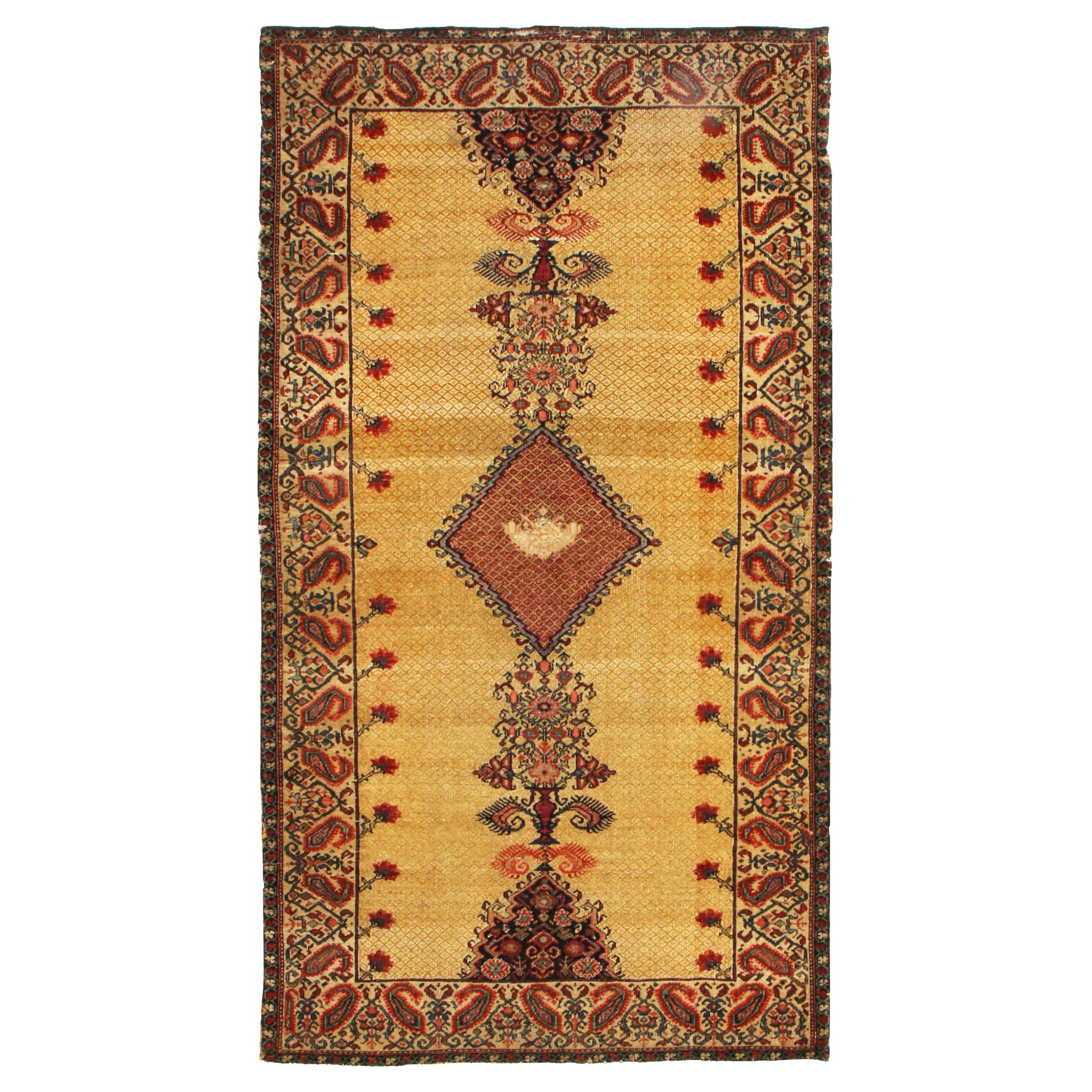 Antique Sarouk Farahan Beige and Red Wool Persian Rug with Rare by Rug & Kilim For Sale