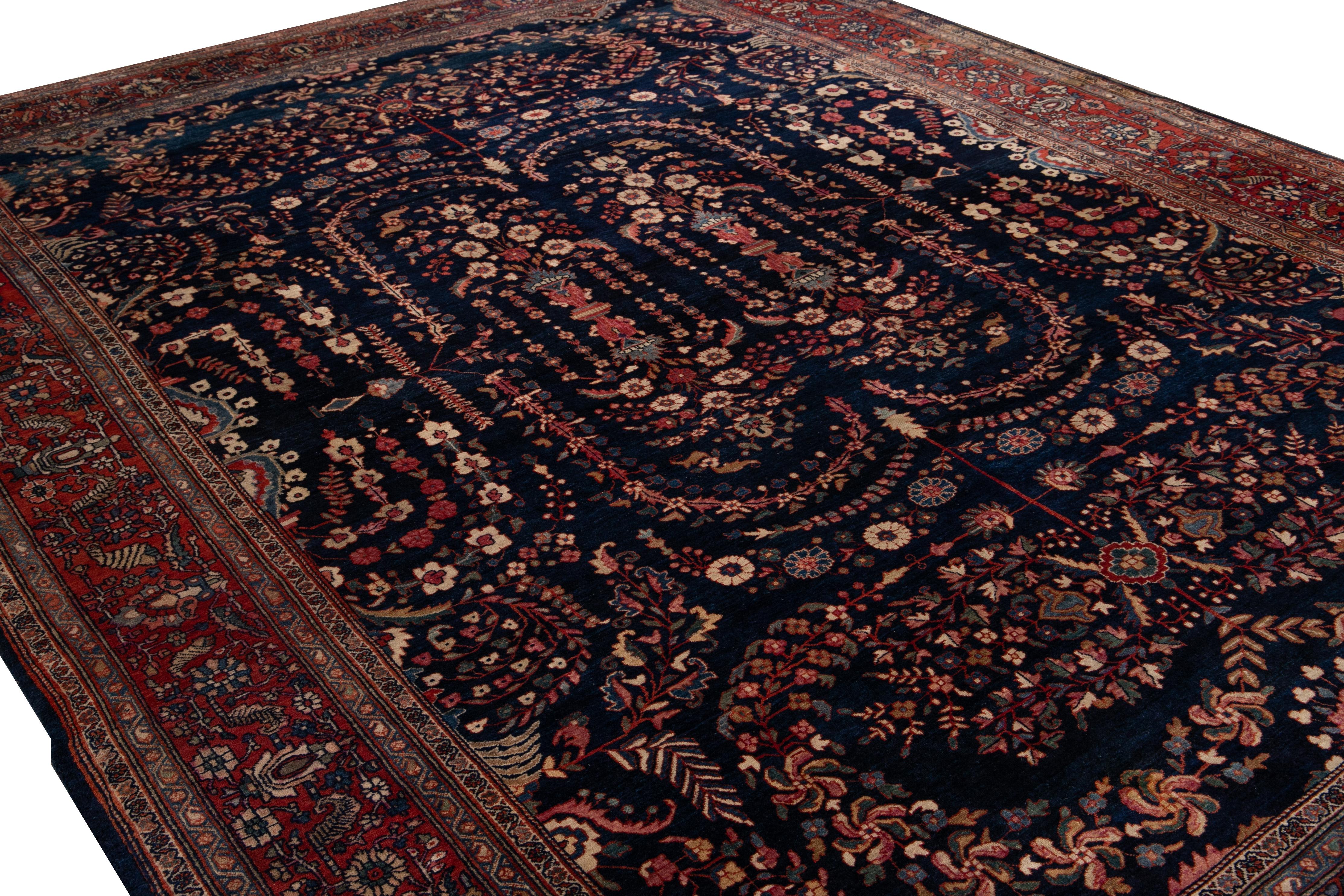Antiker Sarouk Farahan Blauer Persischer Handgefertigter Wollteppich im Angebot 5