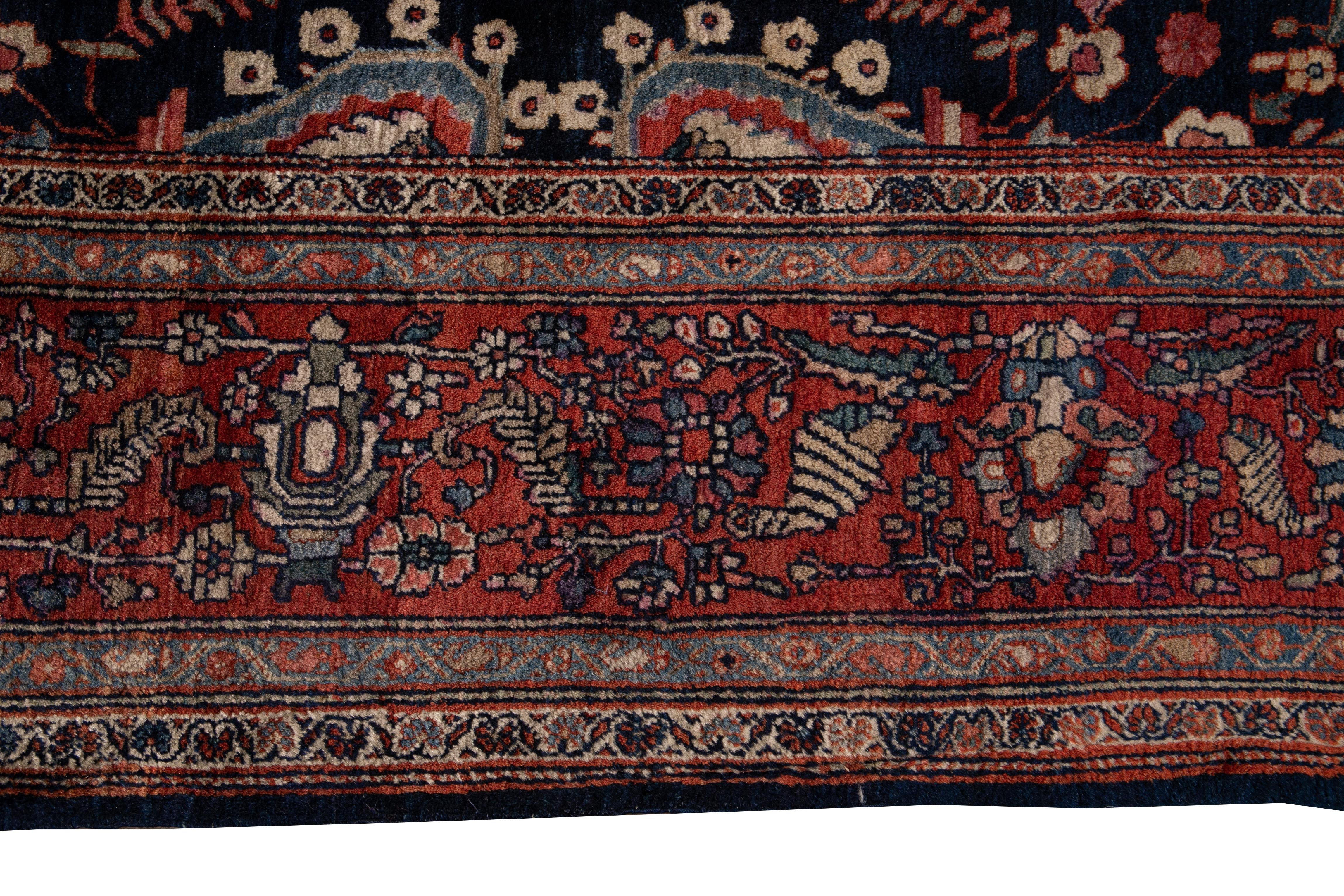 Antiker Sarouk Farahan Blauer Persischer Handgefertigter Wollteppich im Angebot 8