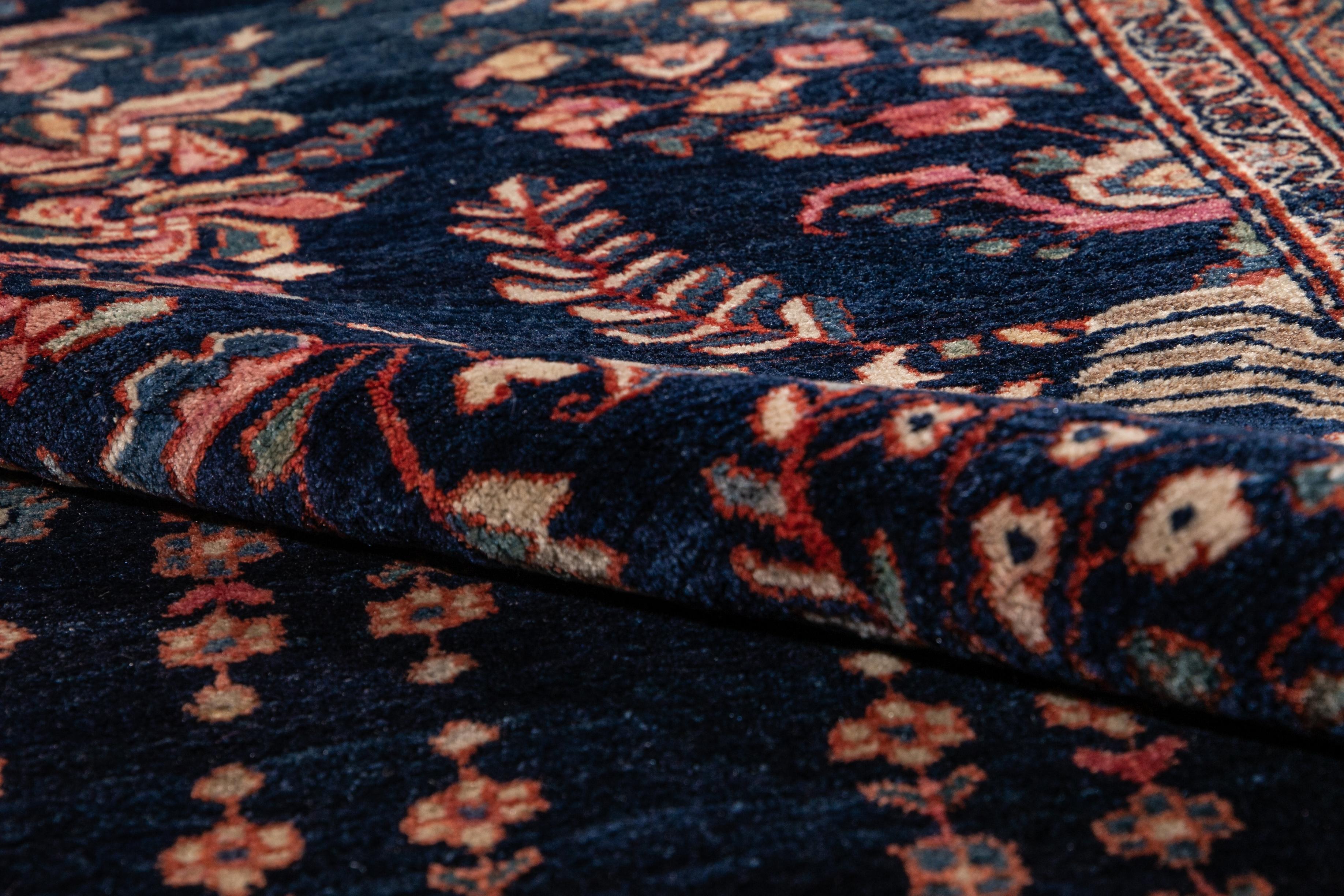 Early 20th Century Antique Sarouk Farahan Blue Persian Handmade Wool Rug For Sale