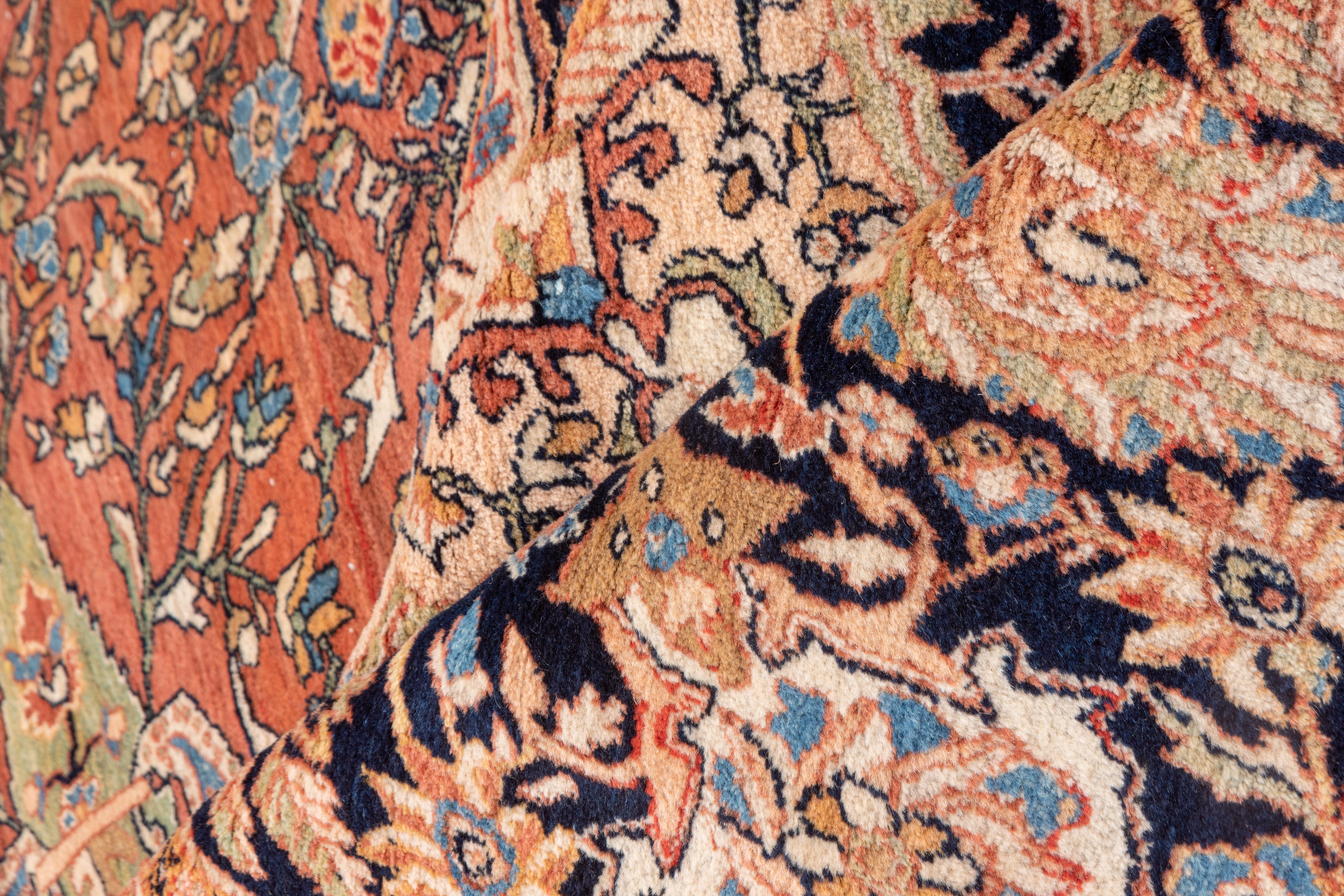 Persian Antique Sarouk Farahan Carpet, Navy Center Medallion, circa 1900s