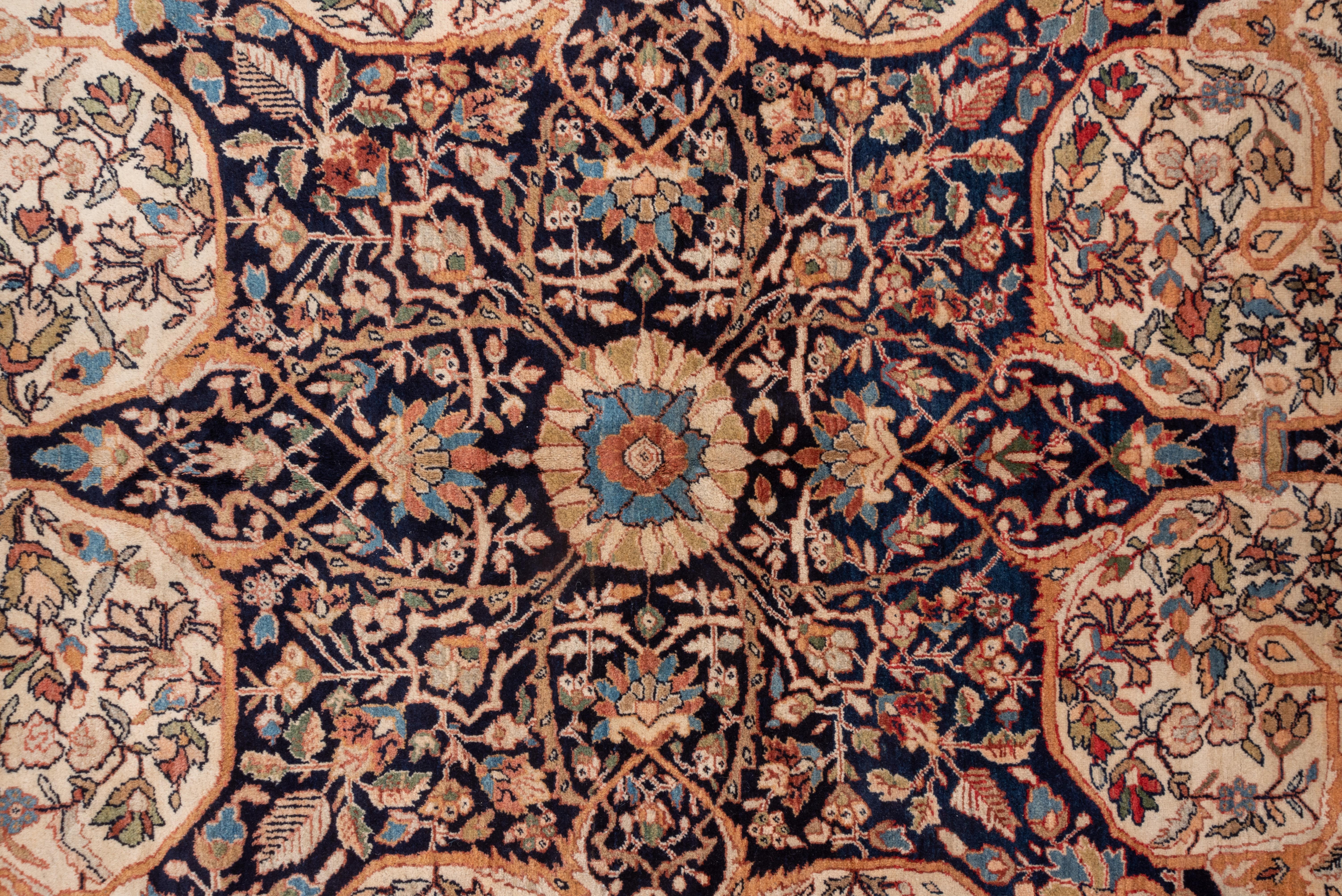 Antique Sarouk Farahan Carpet, Navy Center Medallion, circa 1900s In Good Condition In New York, NY