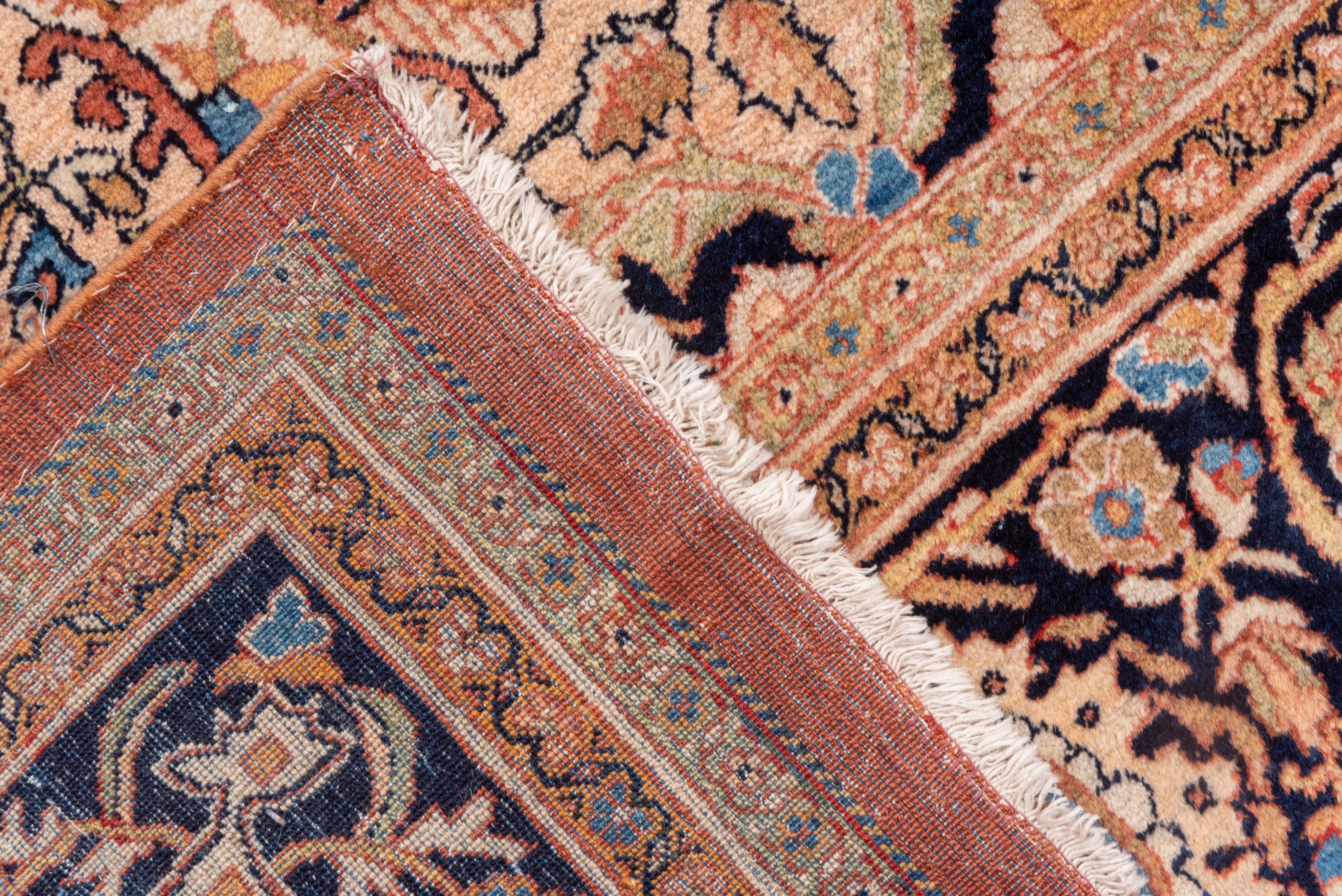 Wool Antique Sarouk Farahan Carpet, Navy Center Medallion, circa 1900s
