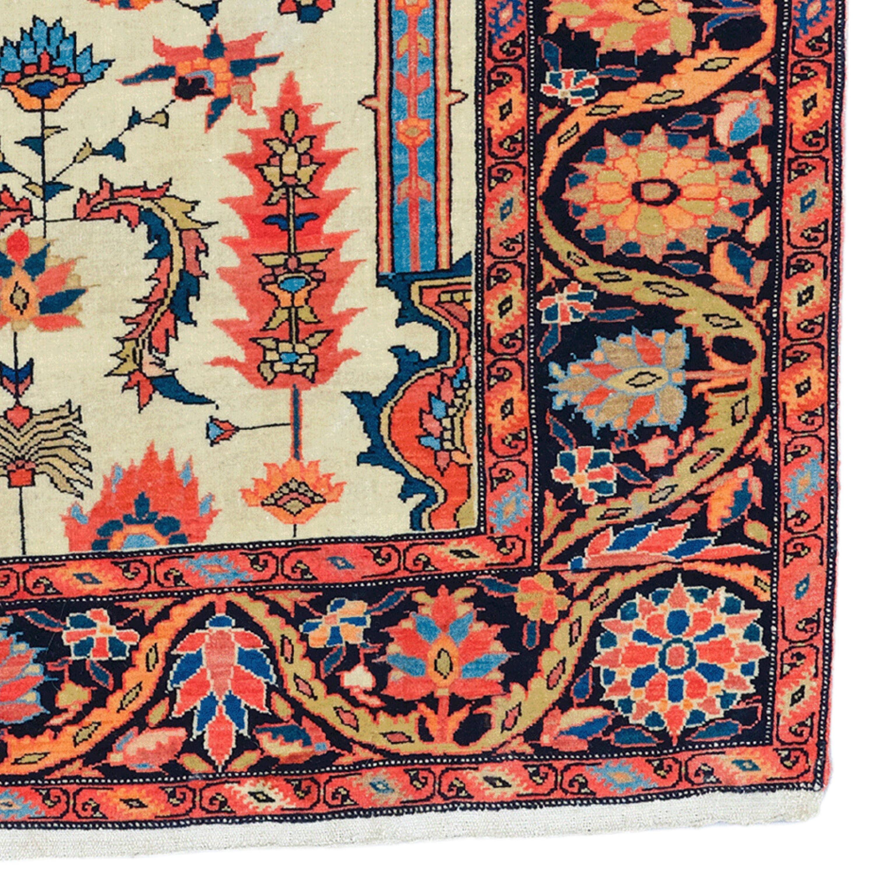 Wool Antique Sarouk Farahan Prayer Rug - Late 19th Century Farahan Rug, Handwoven Rug For Sale