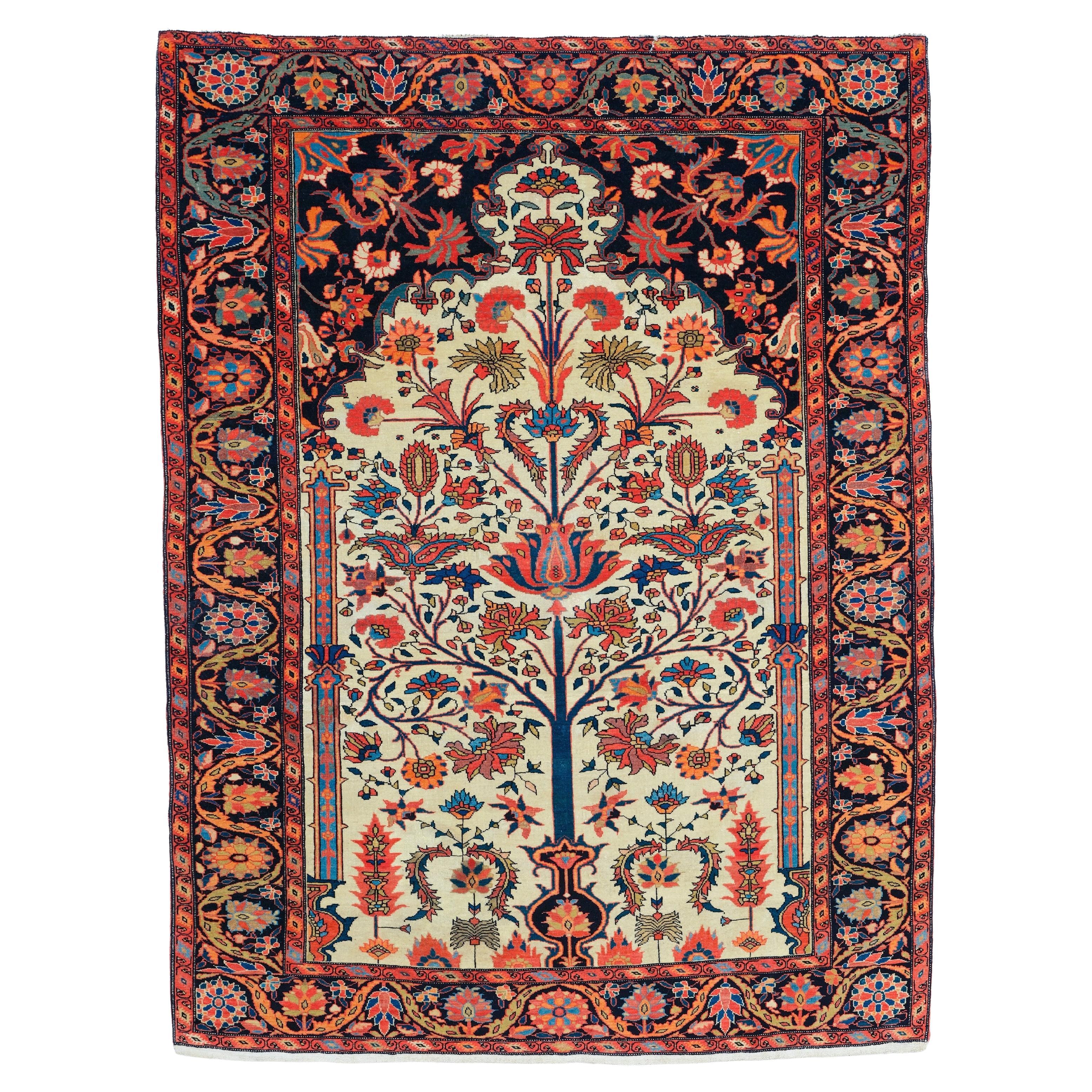 Antique Sarouk Farahan Prayer Rug - Late 19th Century Farahan Rug, Handwoven Rug For Sale