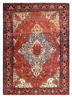 Great Red and Ivory Color with Medallion Design Antique Sarouk Farahan Rug