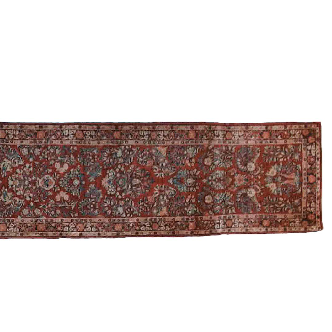 Antique Sarouk Oriental Long Wool Rug Runner,  Circa 1930 In Good Condition For Sale In Big Flats, NY