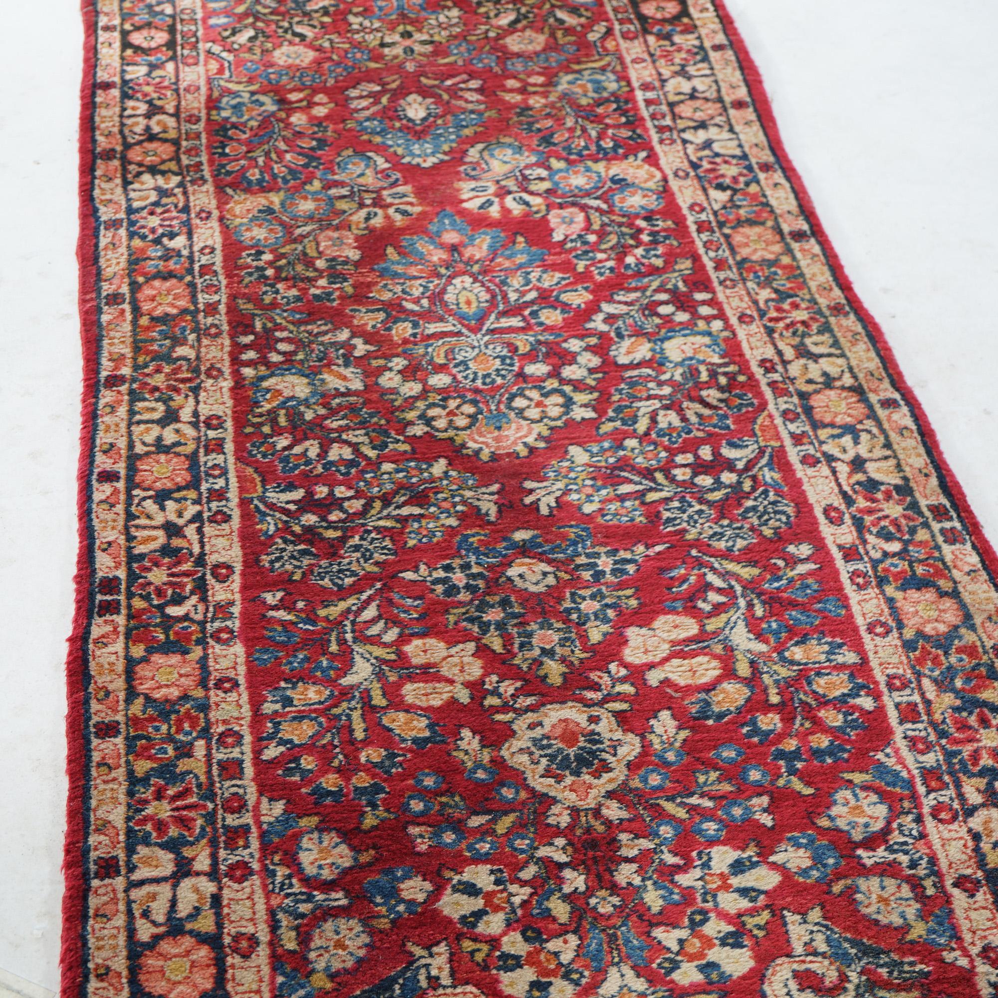 Antique Sarouk Oriental Long Wool Rug Runner,  Circa 1930 For Sale 3