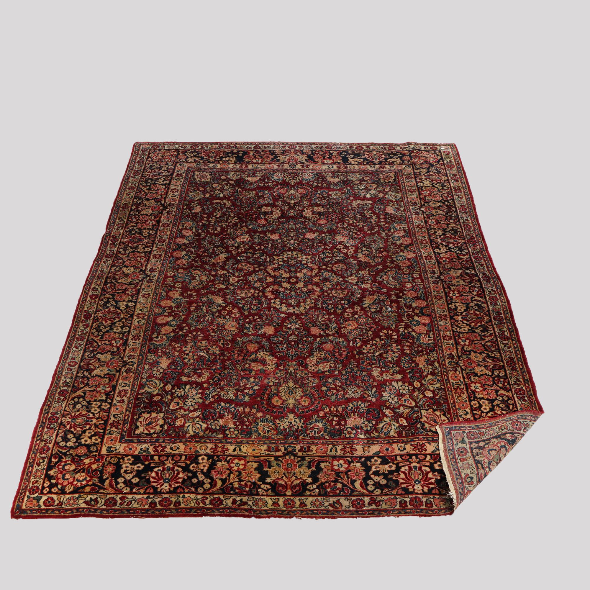 Antique Sarouk Oriental Wool Carpet  9’ X 12’ C1930 For Sale 9
