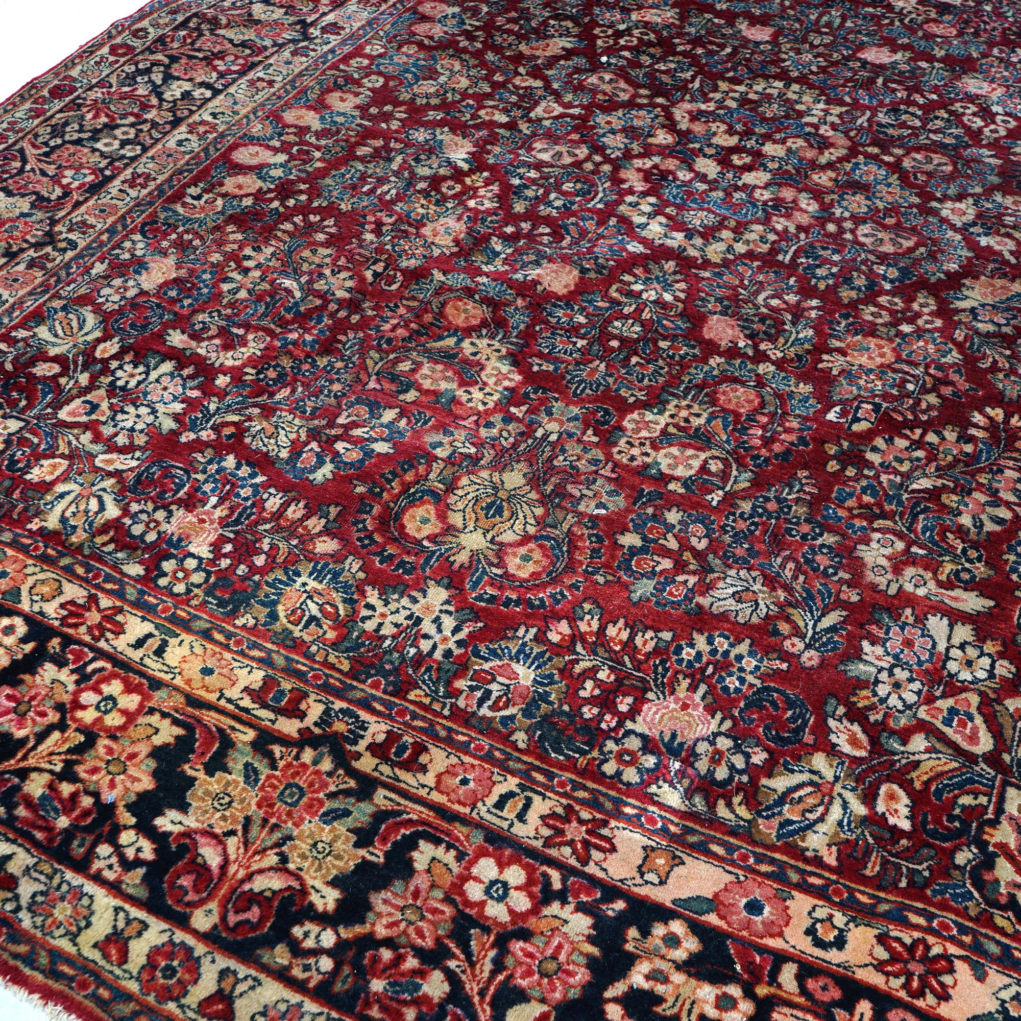 Antique Sarouk Oriental Wool Carpet  9’ X 12’ C1930 For Sale 11