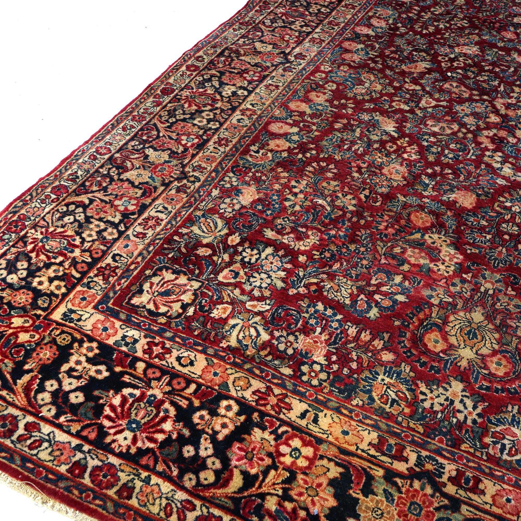 Antique Sarouk Oriental Wool Carpet  9’ X 12’ C1930 For Sale 12
