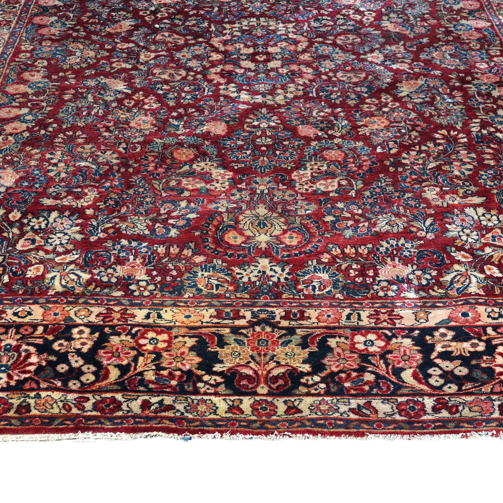 Antique Sarouk Oriental Wool Carpet  9’ X 12’ C1930 In Good Condition For Sale In Big Flats, NY
