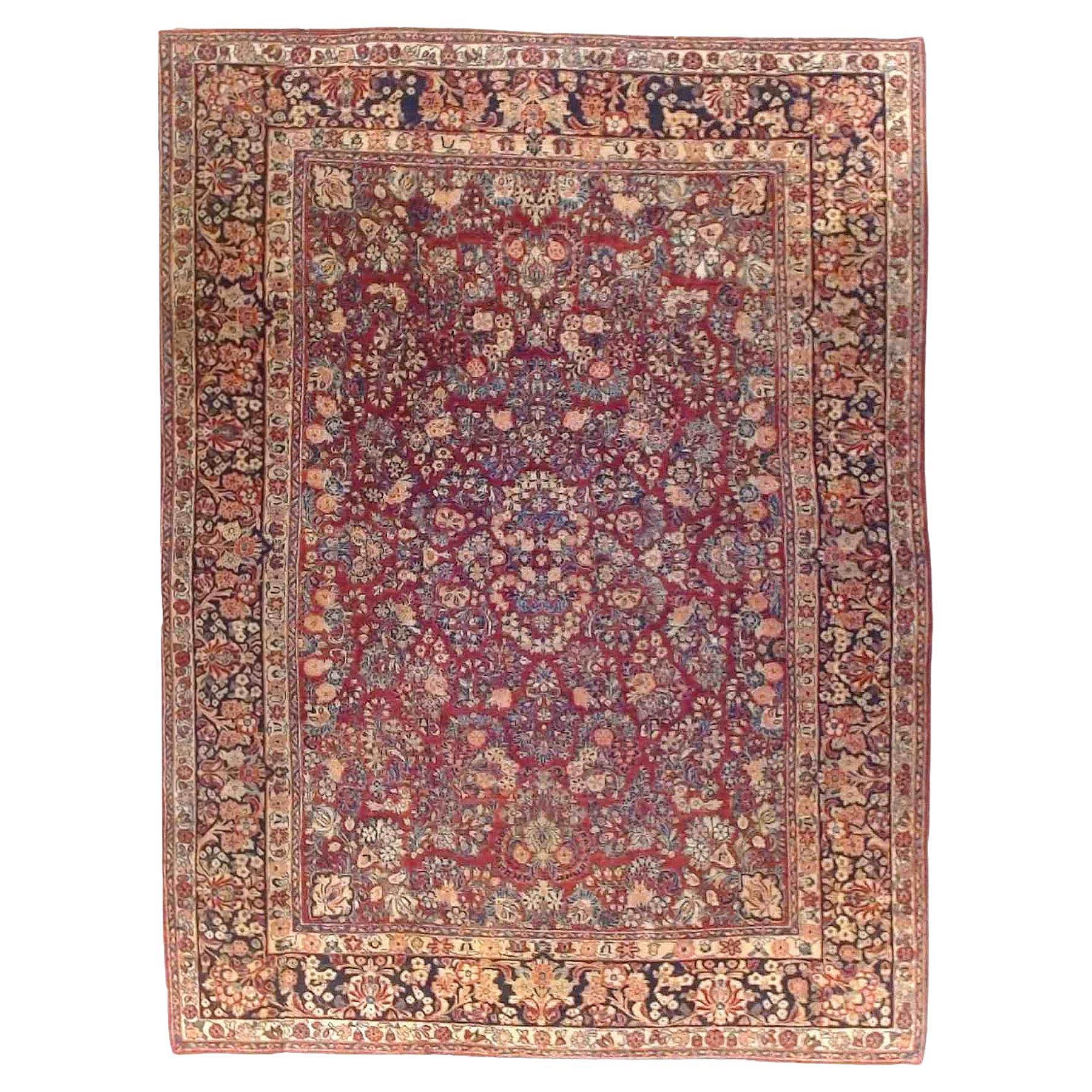 Antique Sarouk Oriental Wool Carpet  9’ X 12’ C1930 For Sale