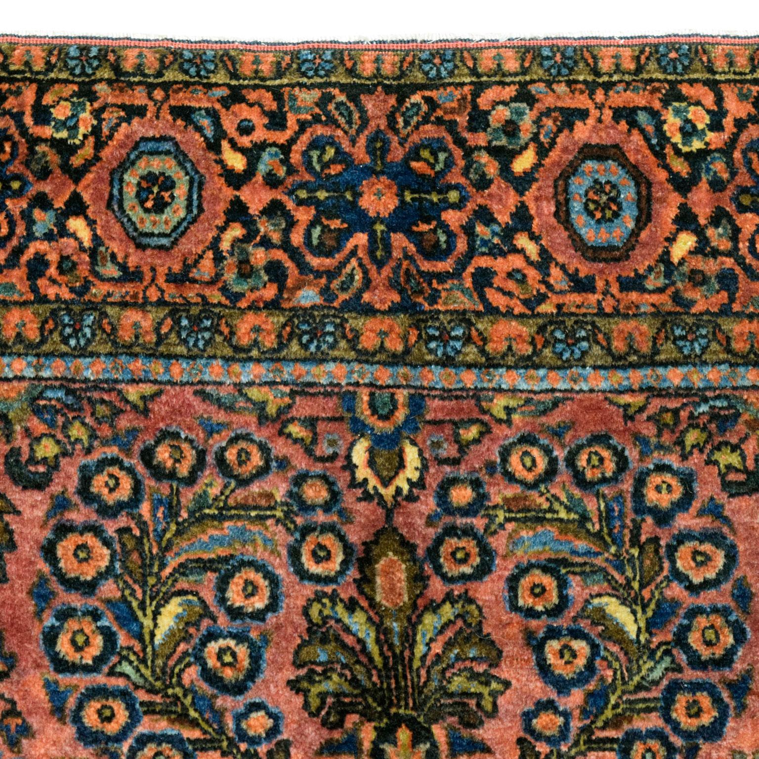 Antike 1910s Wolle persischen Sarouk Mohajeran Teppich, Pfau-Motiv, 4' x 6' (Persisch) im Angebot