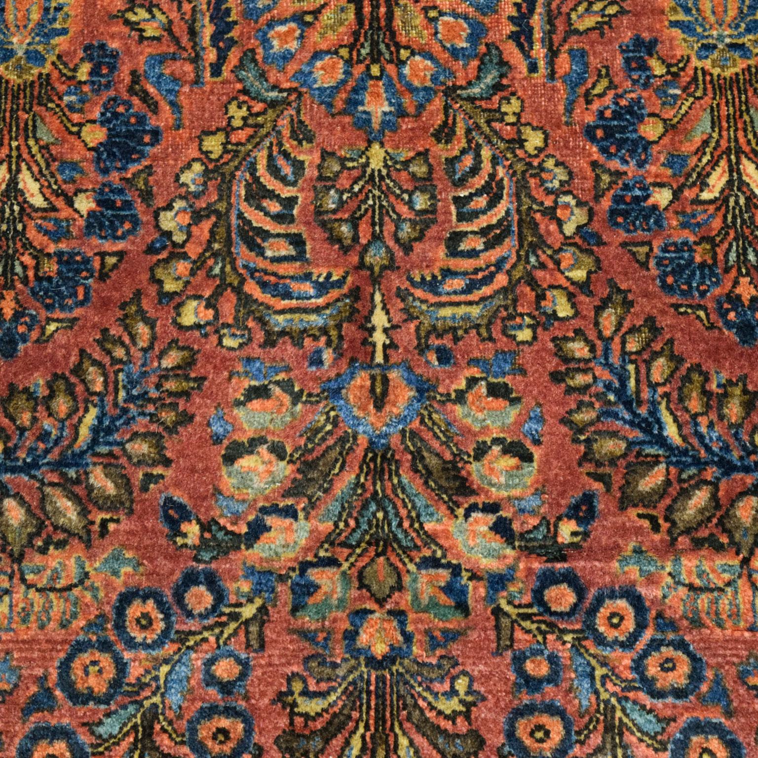 Wool Antique 1910s Persian Sarouk Mohajeran Rug, Peacock Motif, 4x6 For Sale