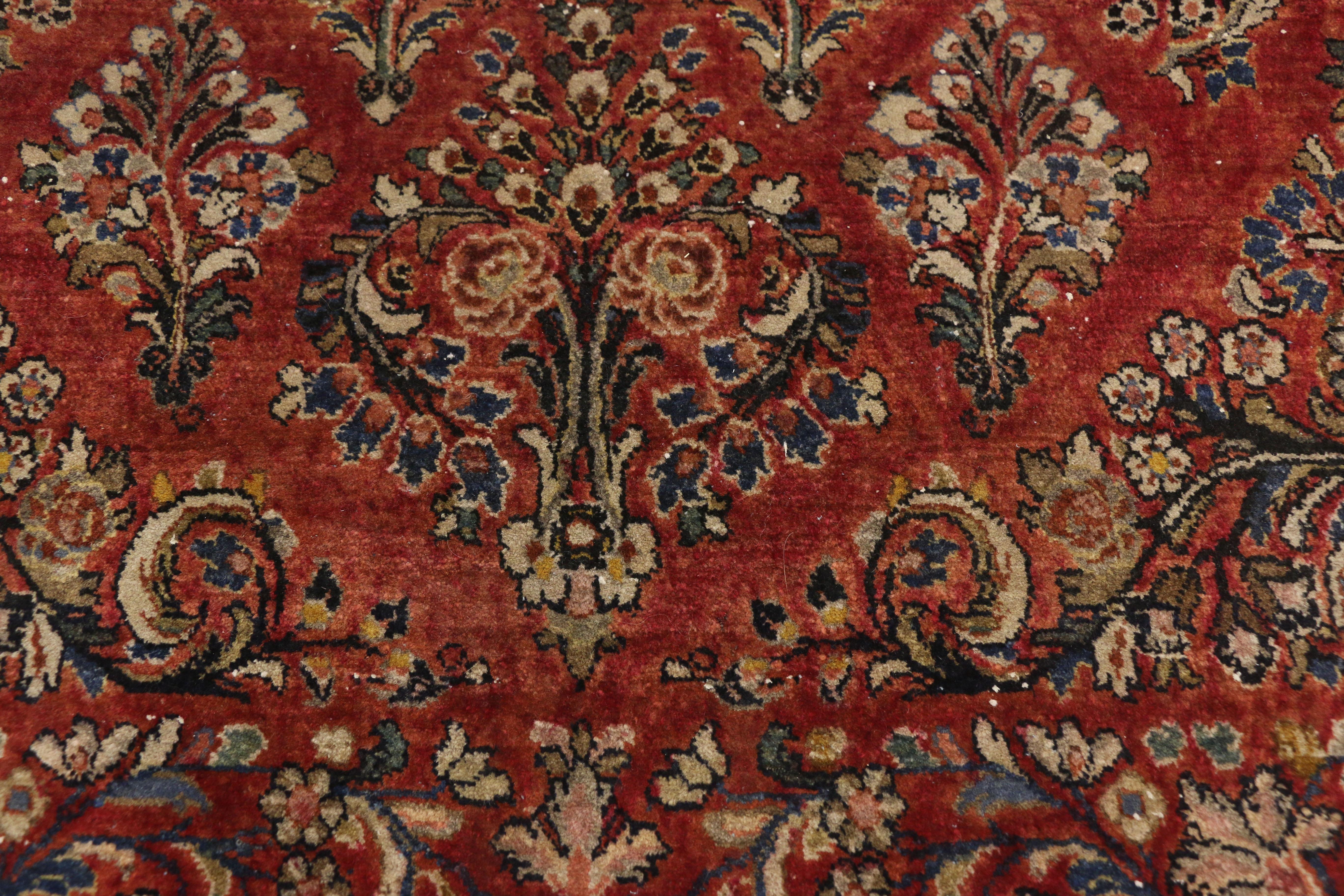 Hand-Knotted Antique Sarouk Persian Rug with Old World Victorian Style