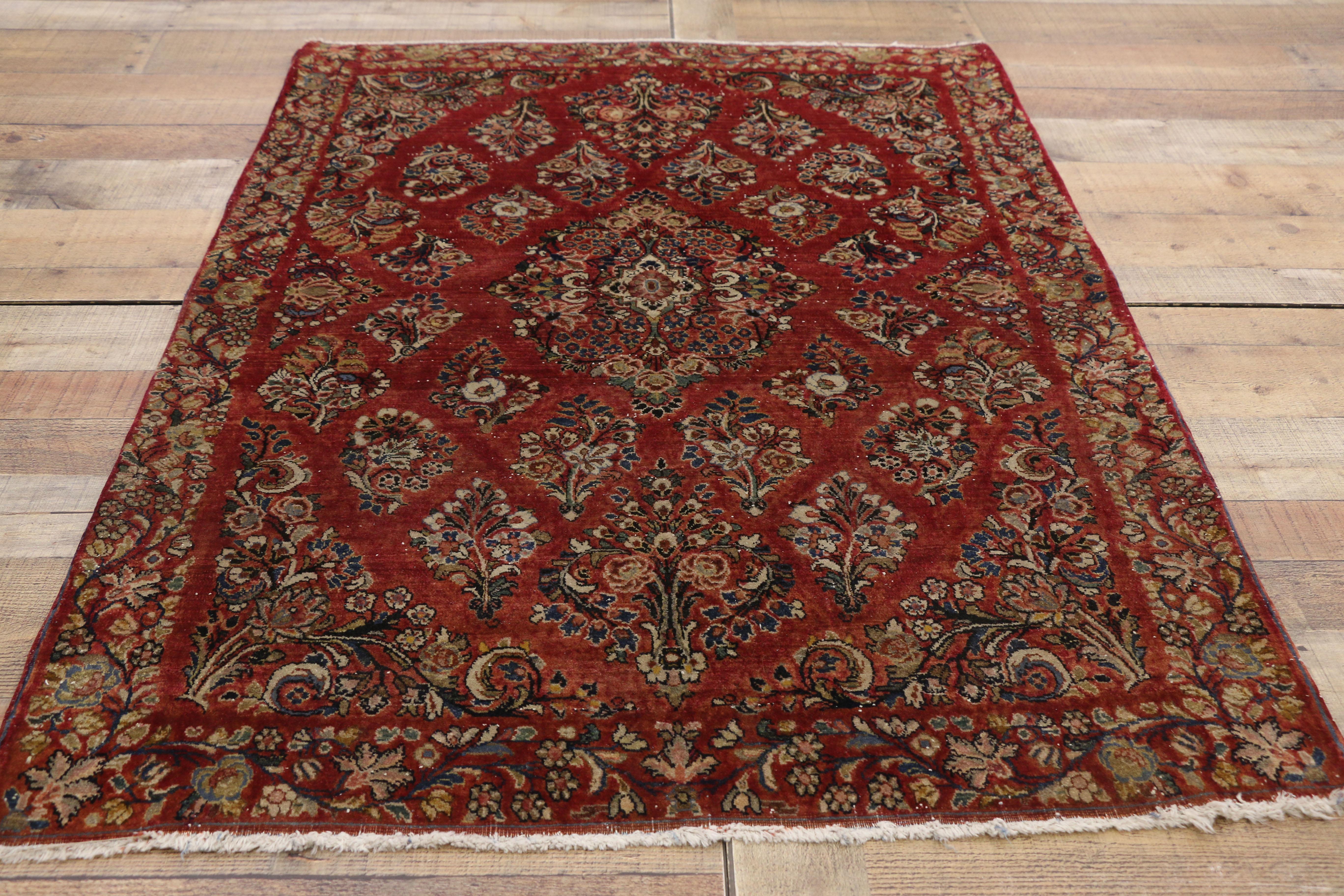 Wool Antique Sarouk Persian Rug with Old World Victorian Style