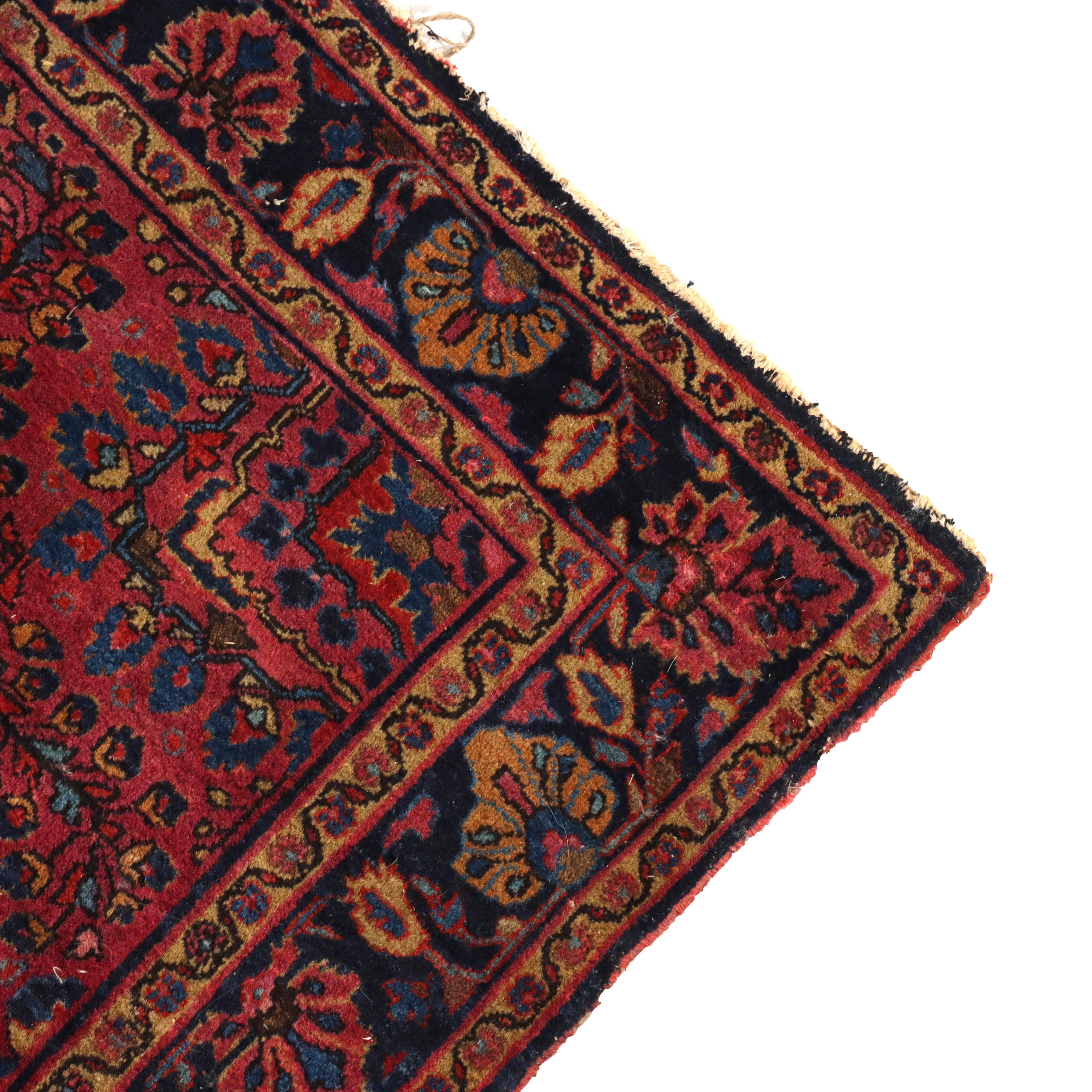 Antike Sarouk Persische Wolle Bereich Teppich C1930 im Zustand „Gut“ im Angebot in Big Flats, NY