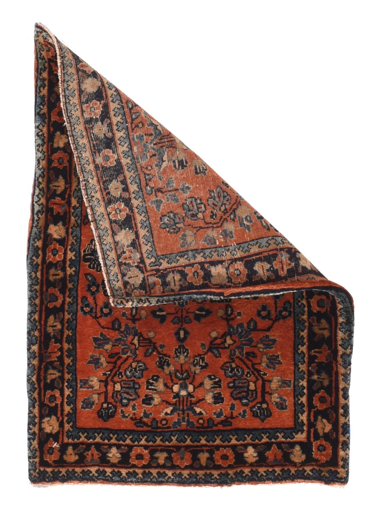 Antique Sarouk rug 1'9'' x 2'4''. This small West Persian village scatter in the 