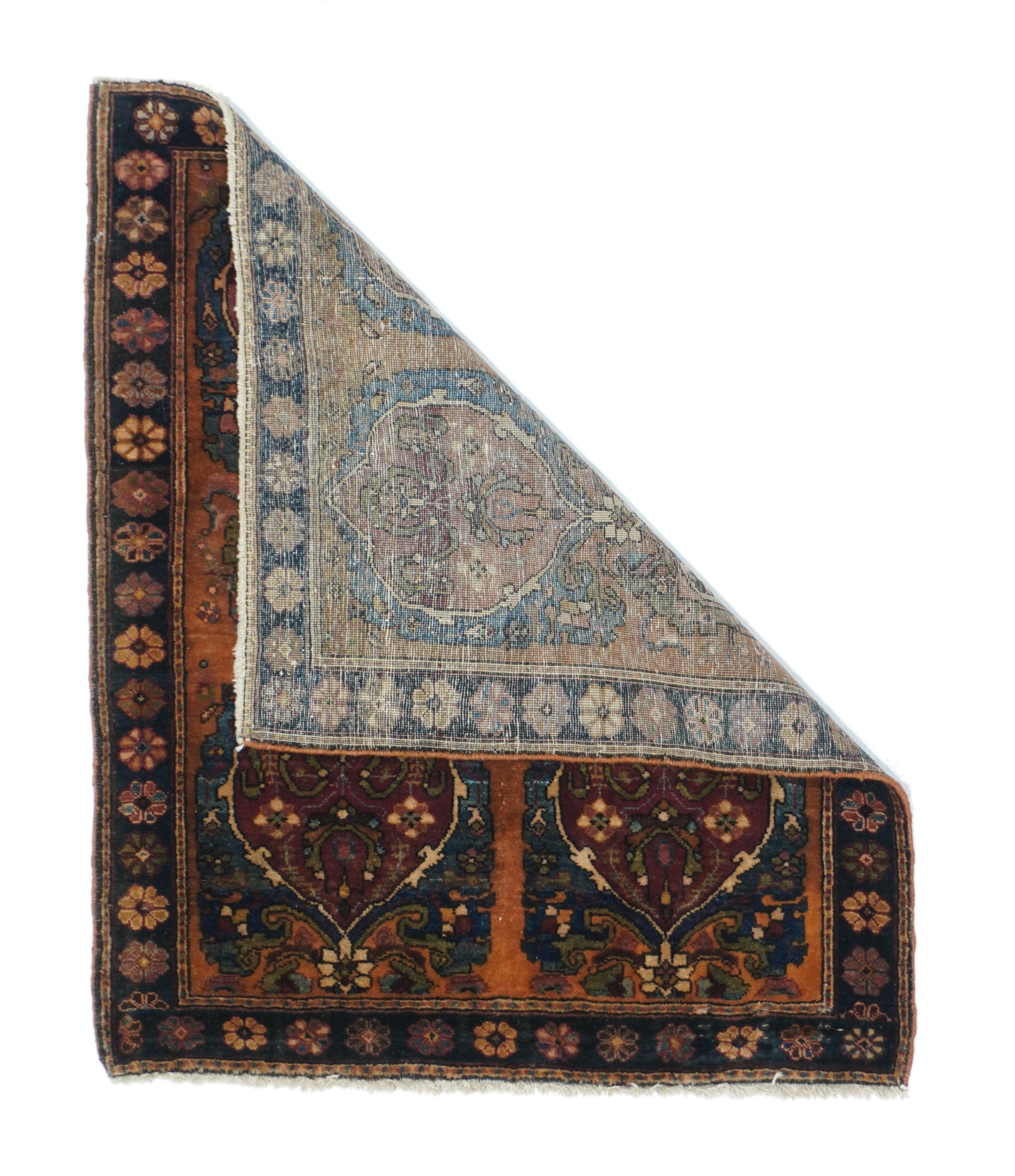 Antique Sarouk rug 2'1'' x 2'7''.