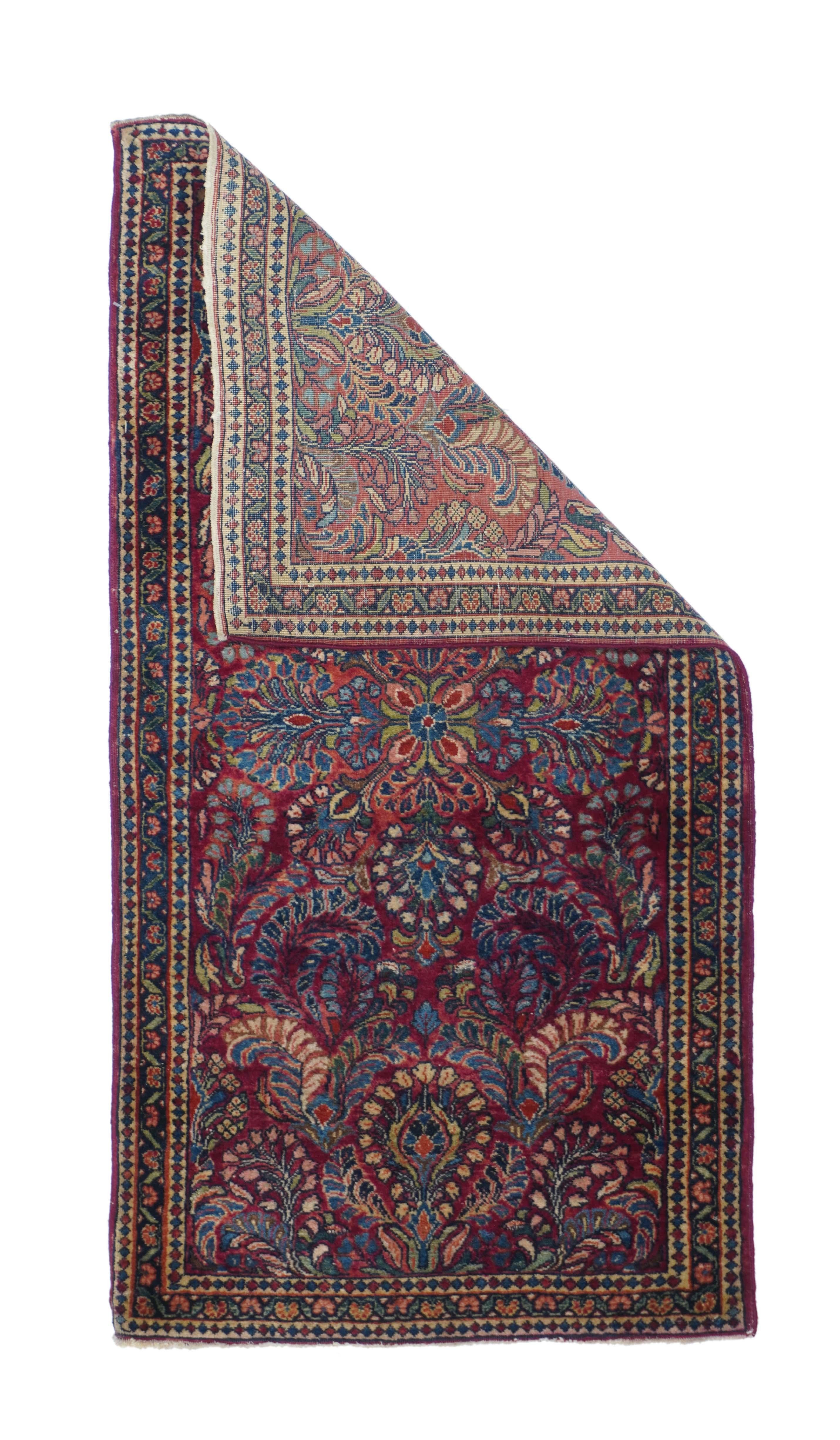 Antique Persian Sarouk rug 2'1'' x 3'10''.