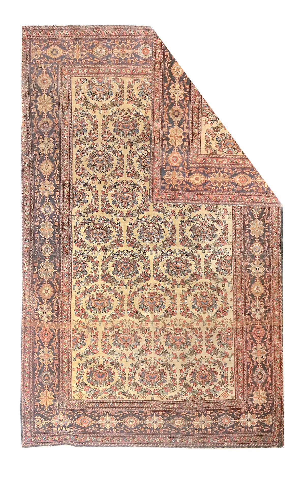 Antique Sarouk rug measures 4'1'' x 6'6''.