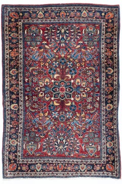 Antique Sarouk Rug, Hand-Knotted Wool, Floral Design