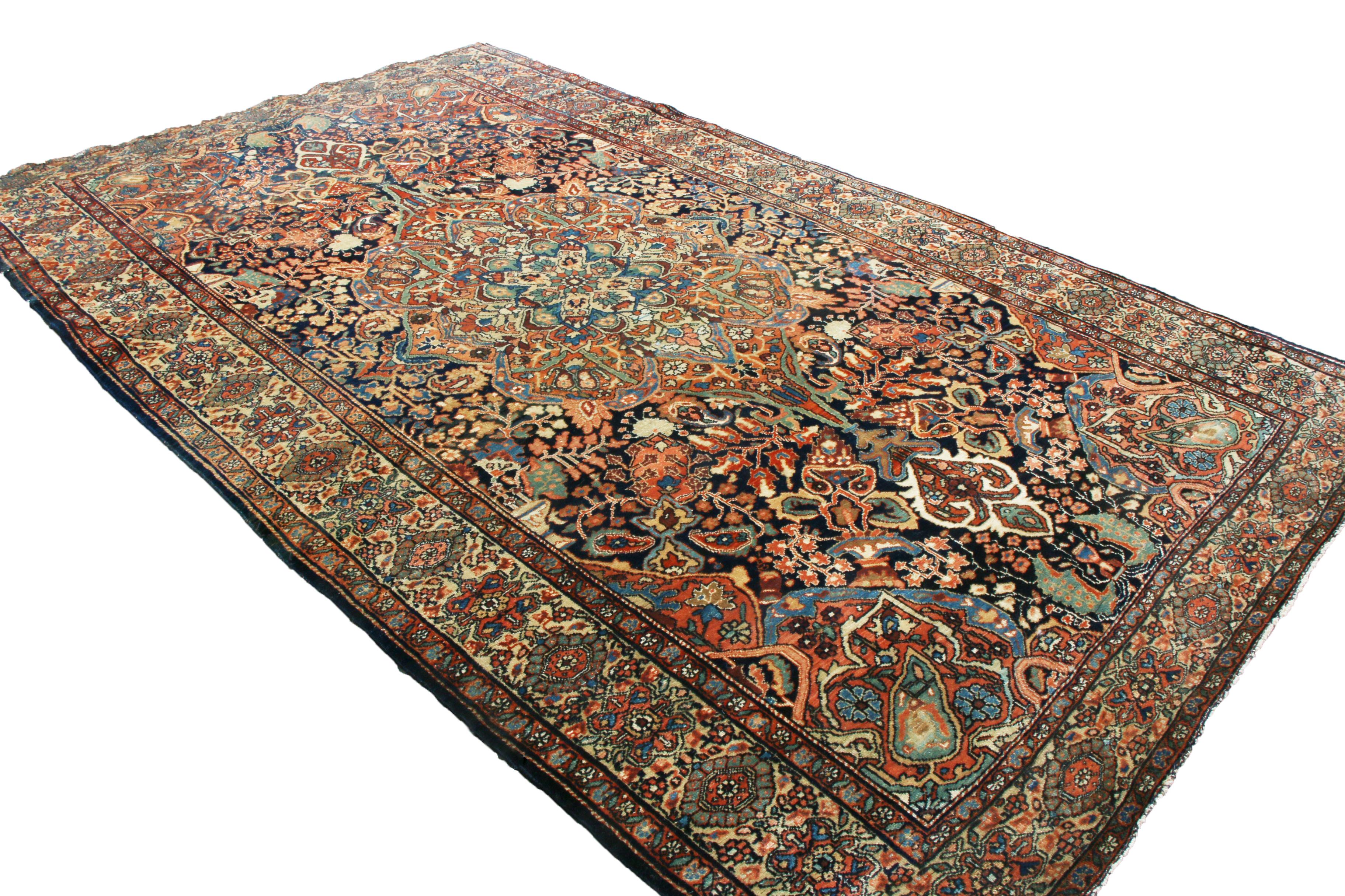Hand-Knotted Antique Sarouk Traditional Golden Brown Wool Persian Rug by Rug & Kilim For Sale
