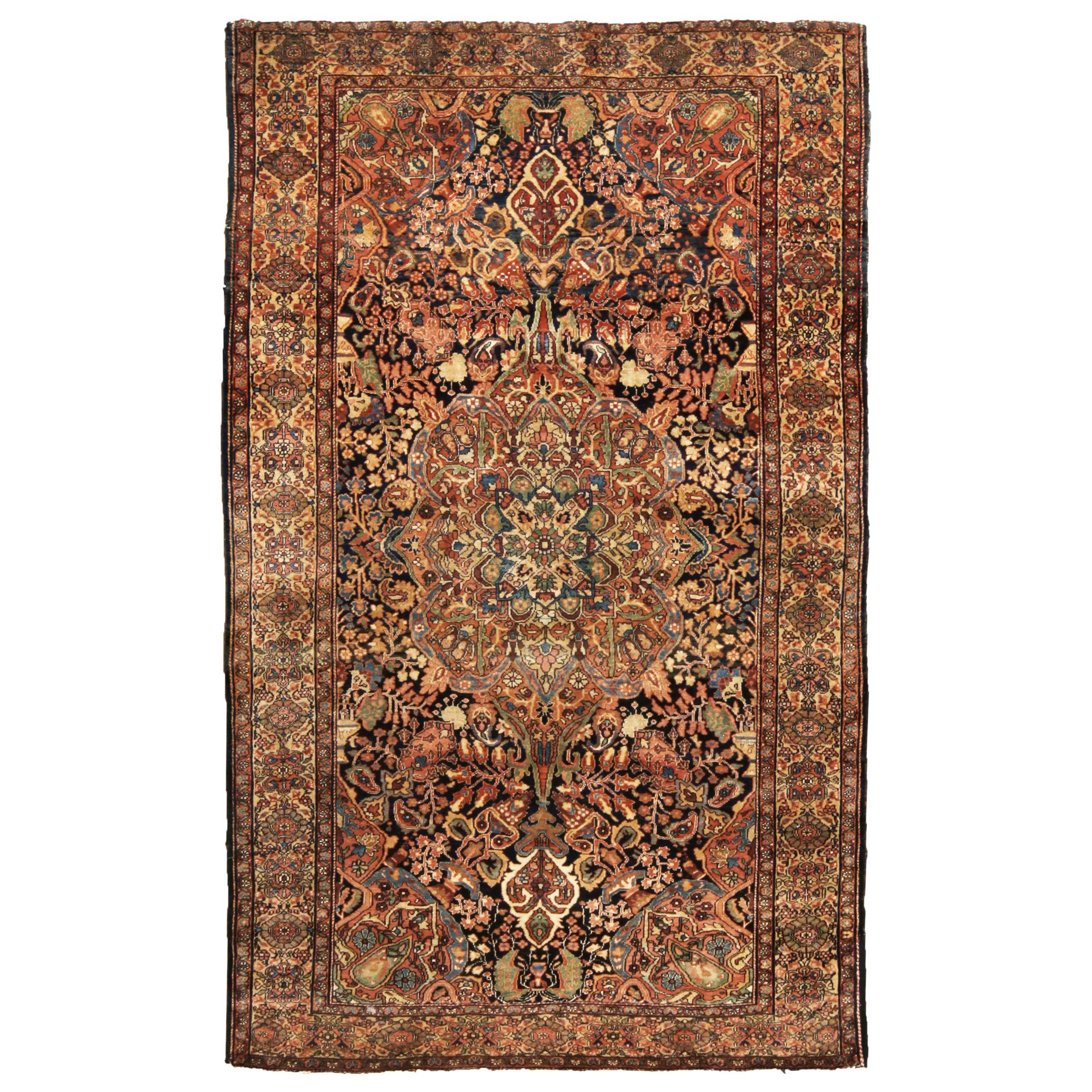 Antiker antiker persischer Sarouk-Teppich aus goldbrauner Wolle von Teppich & Kelim im Angebot