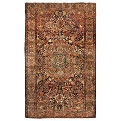 Antiker antiker persischer Sarouk-Teppich aus goldbrauner Wolle von Teppich & Kelim