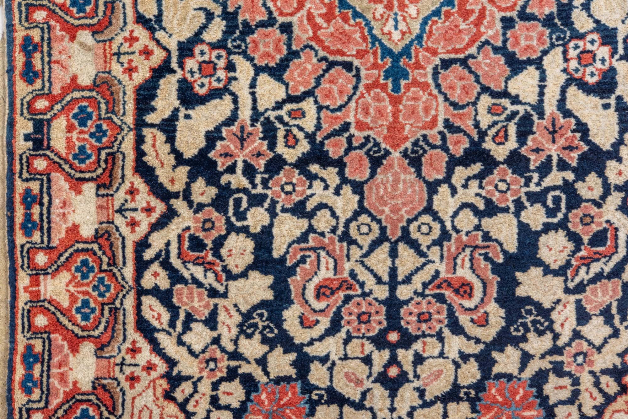 Antique Sarouk with Navy Field and Floral Design In Good Condition For Sale In New York, NY