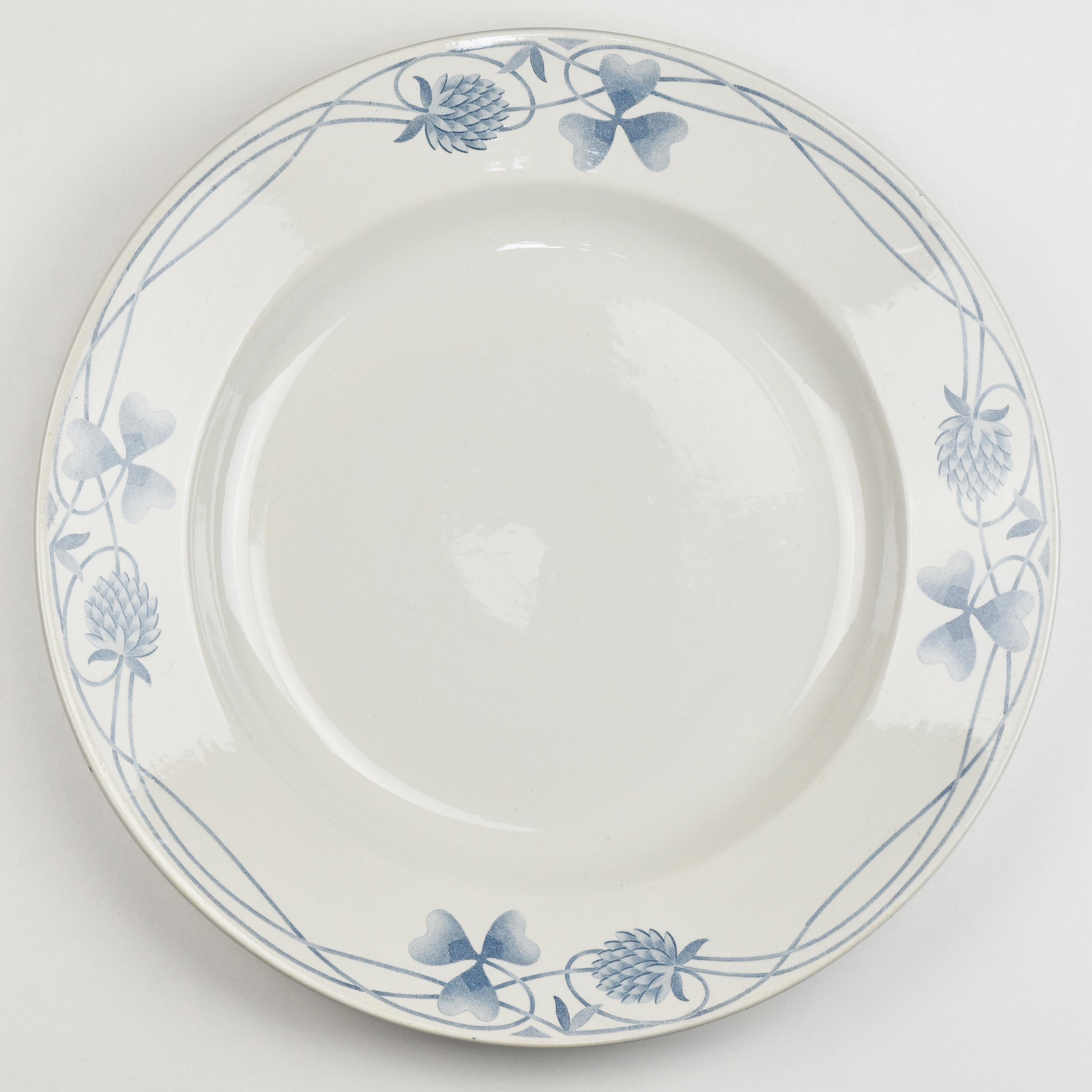 French Antique Sarreguemines Ceramic TREFLE Big Round Deep Serving Platter Dish Plate For Sale