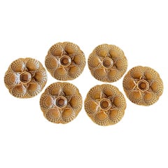 Antique Sarreguemines Majolica Seaweed and Shell Barbotine Oyster Plate Set of 6