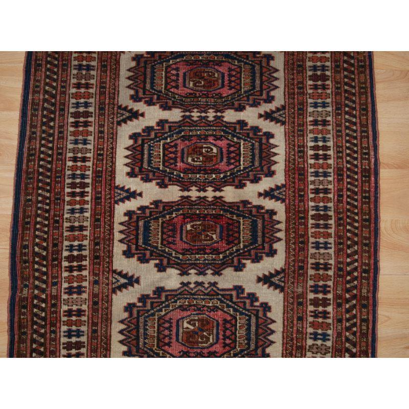 Antique Saryk Turkmen rug with fine weave and very small size, superb Cochineal colour to the centre of the guls.

It is unusual to find small Turkmen rugs that are not square, this example has a pleasing simple design with superb colour, the