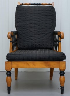 Antiguo Sillón de Lectura Biedermeier Sueco de Madera de Abedul Satinado Ebonizado
