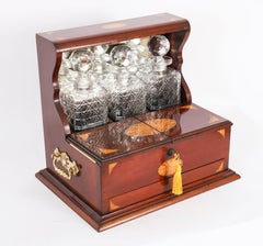 Antique Satin Wood Three Cut Crystal Decanter Tantalus & Games 19th Century