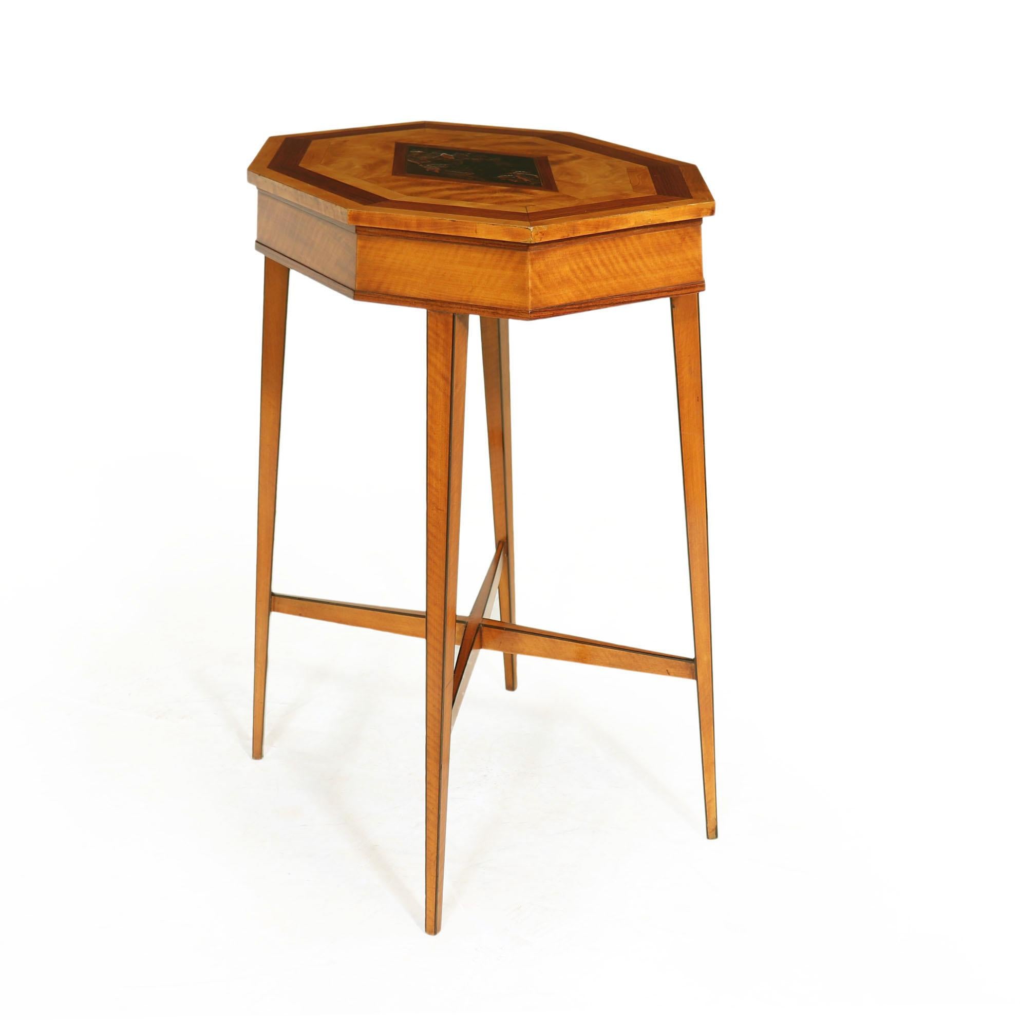 European Antique Satinwood and Chinoiserie Side Table, c1900 For Sale