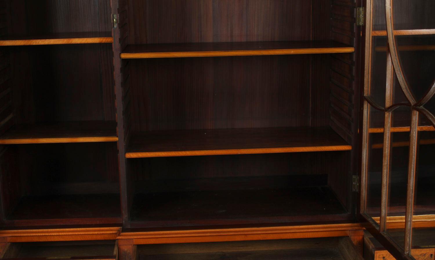 Antique Satinwood Breakfront Bookcase Display Cabinet Edwards & Roberts 19th C For Sale 12