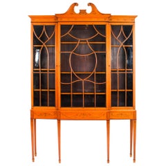 Used Satinwood Breakfront Bookcase Display Cabinet Edwards & Roberts 19th C