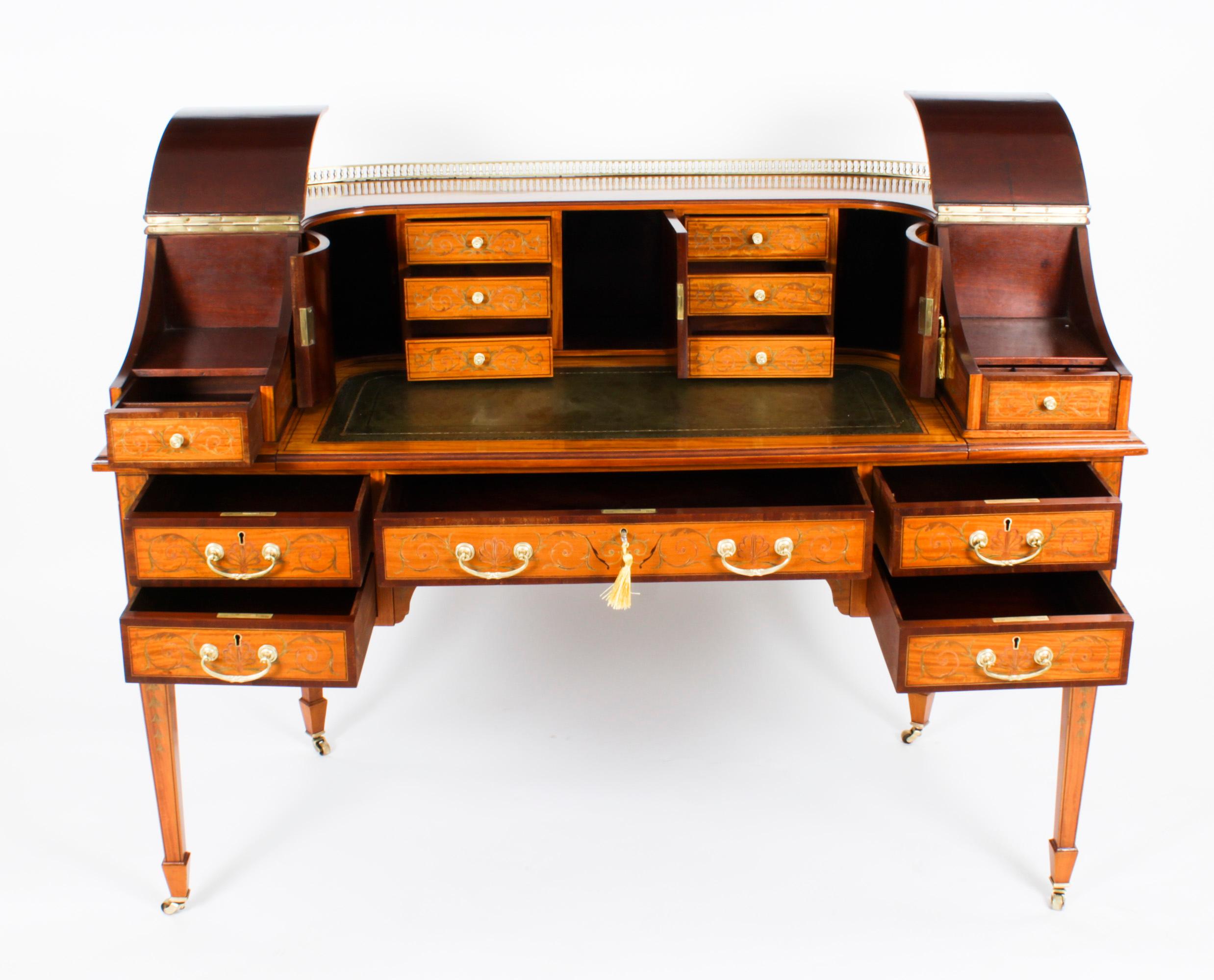 Antique Satinwood Carlton House Writing Desk Druce & Co 19th C In Good Condition In London, GB