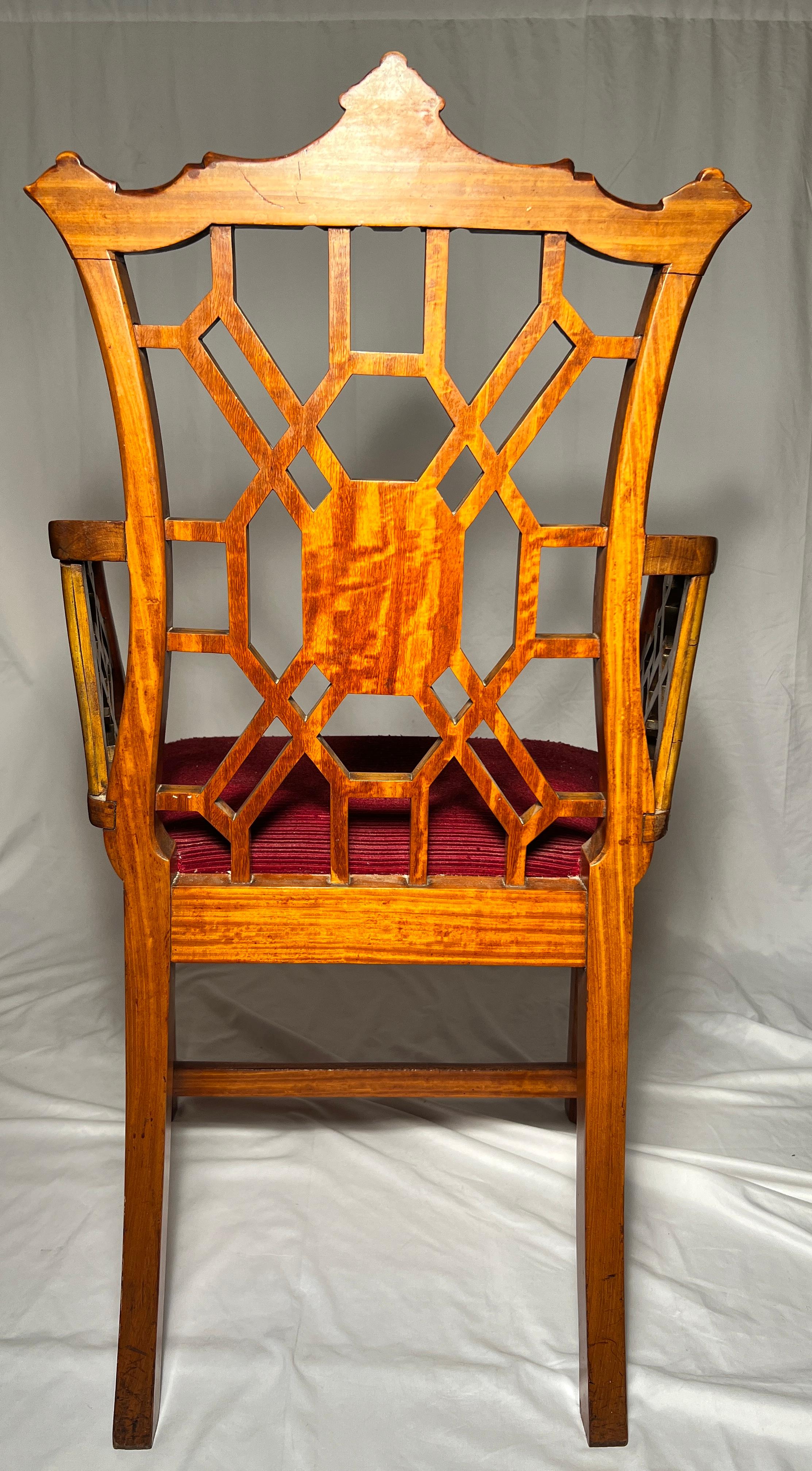 Antique Satinwood Chippendale Arm Chairs circa 1880 For Sale 5
