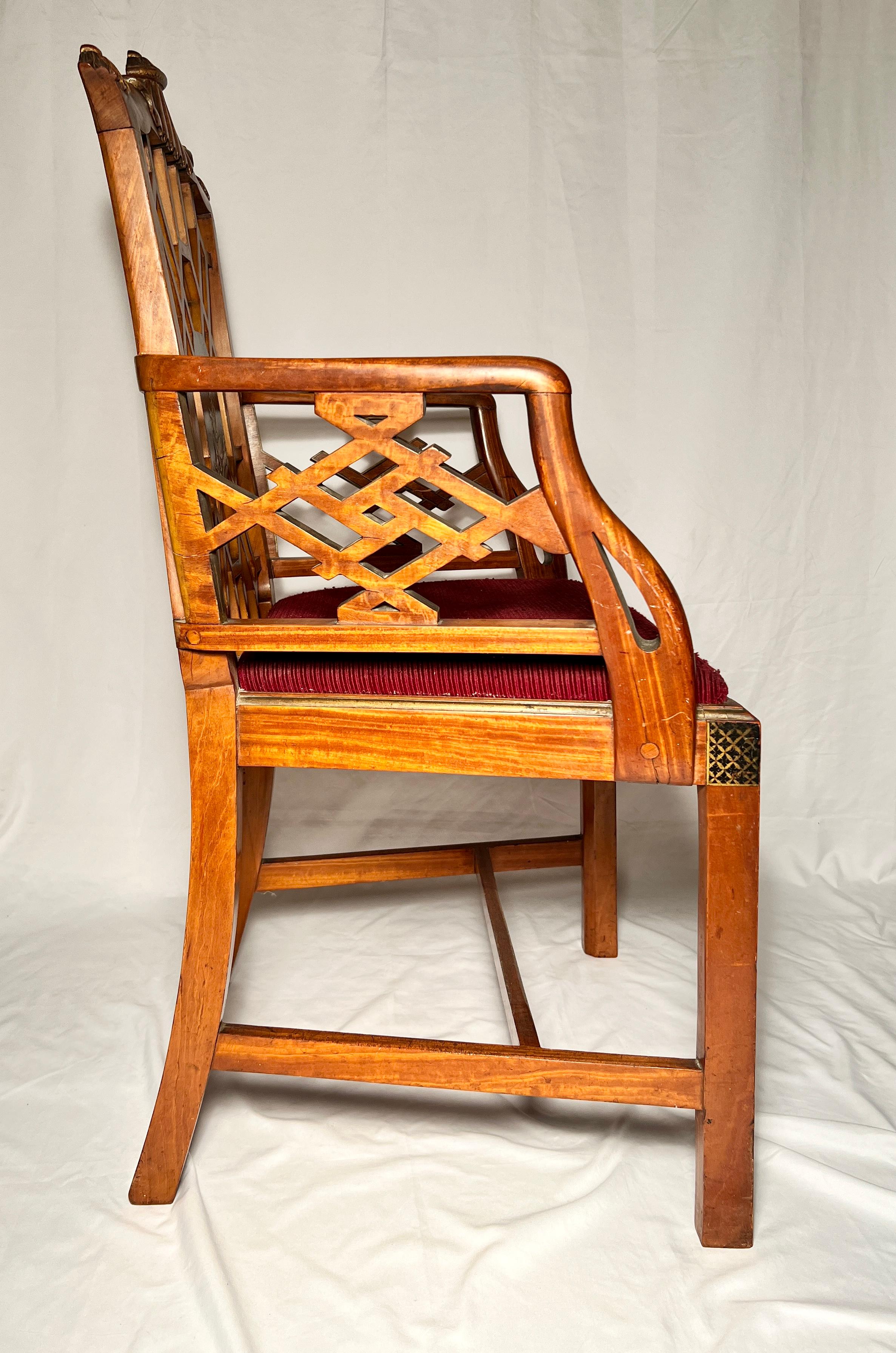 Antique Satinwood Chippendale Arm Chairs circa 1880 For Sale 1