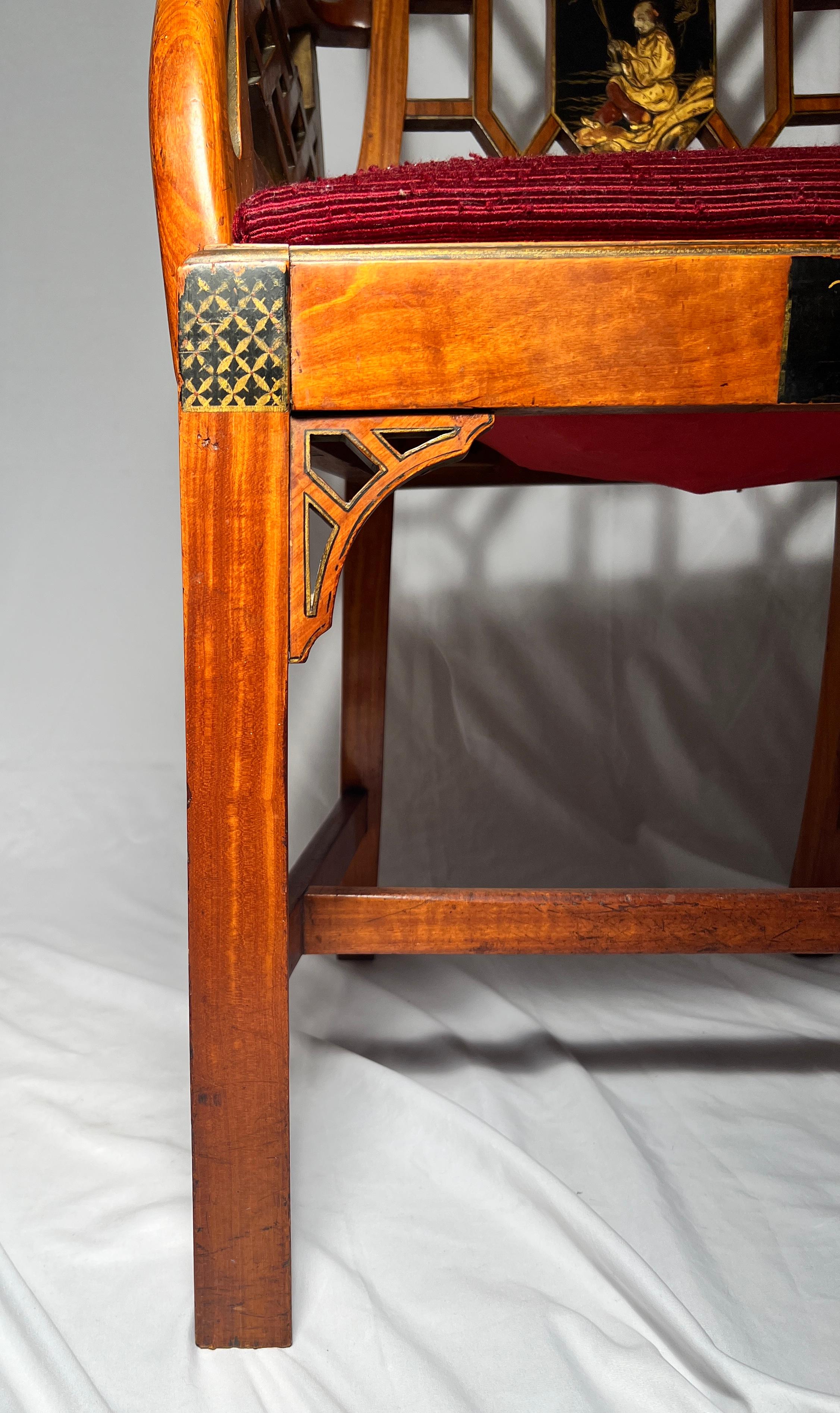 Antique Satinwood Chippendale Arm Chairs circa 1880 For Sale 3