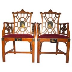 Antique Satinwood Chippendale Arm Chairs circa 1880