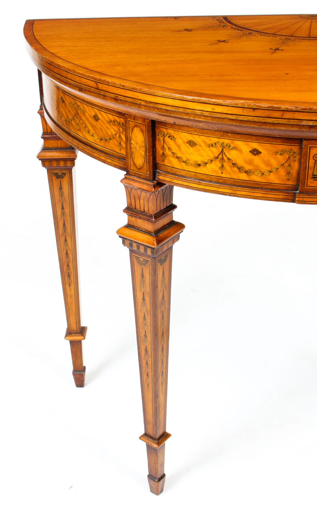 English Antique Satinwood Demilune Card Table Filmer & Son, 19th Century