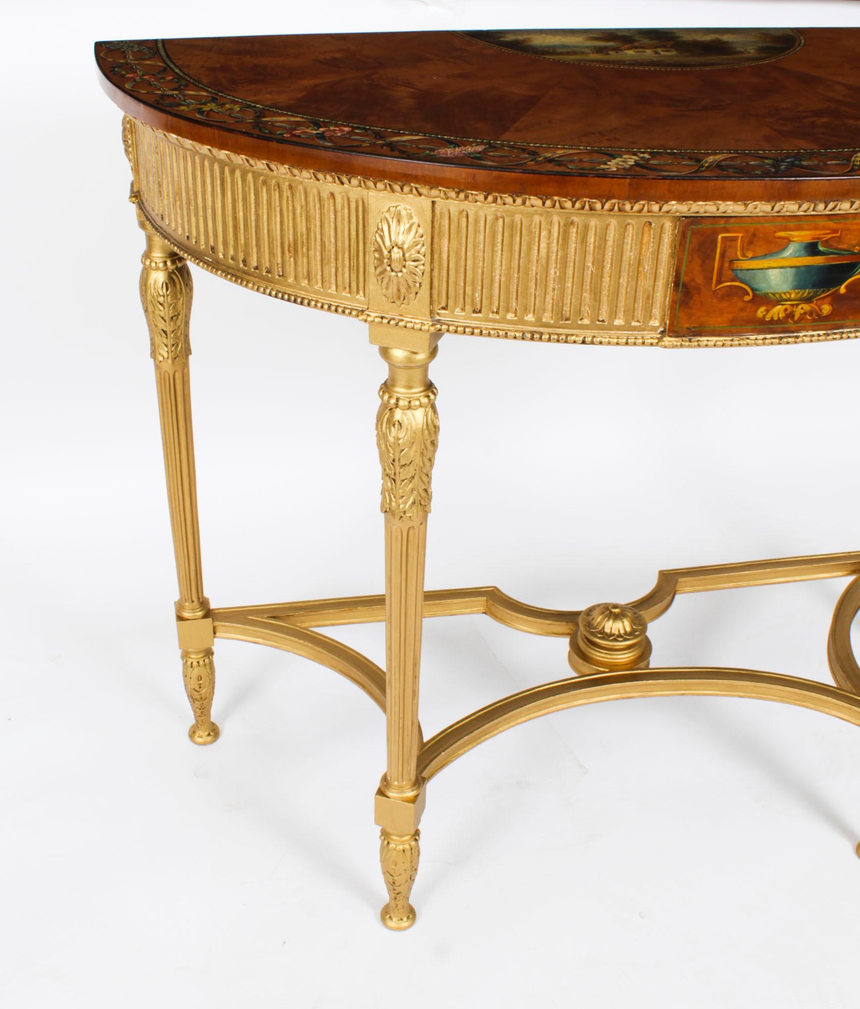 Ancienne table console Demi-Lune en bois de satin peinte à la main 19ème siècle en vente 2