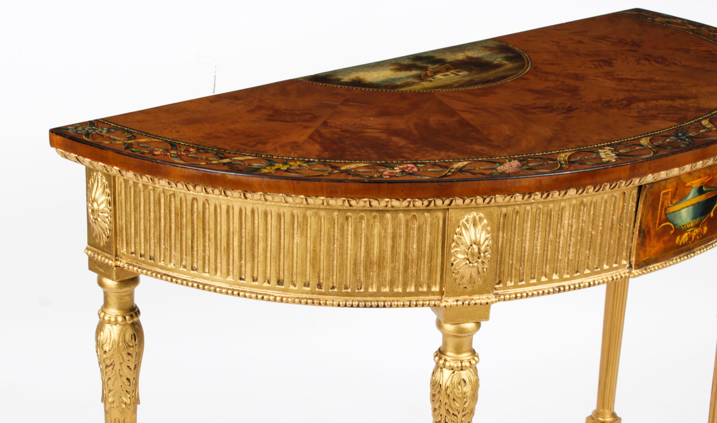 Ancienne table console Demi-Lune en bois de satin peinte à la main 19ème siècle en vente 5