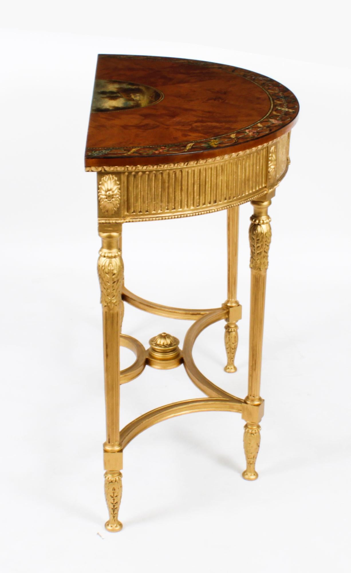 Ancienne table console Demi-Lune en bois de satin peinte à la main 19ème siècle en vente 7
